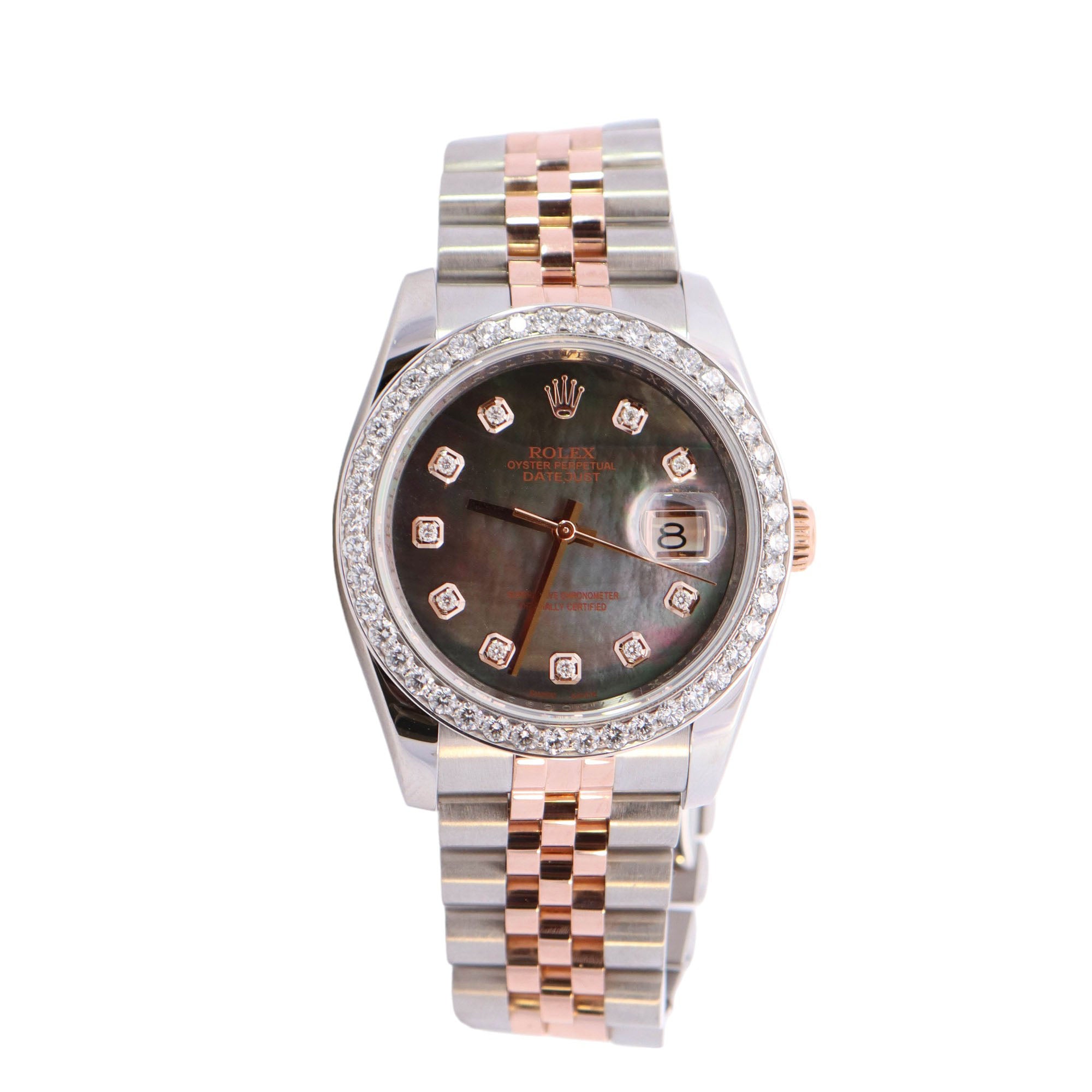 Rolex Datejust Two Tone Rose Gold & Stainless Steel 36mm Dark MOP Diamond Dial Watch Reference #: 116231 - Happy Jewelers Fine Jewelry Lifetime Warranty