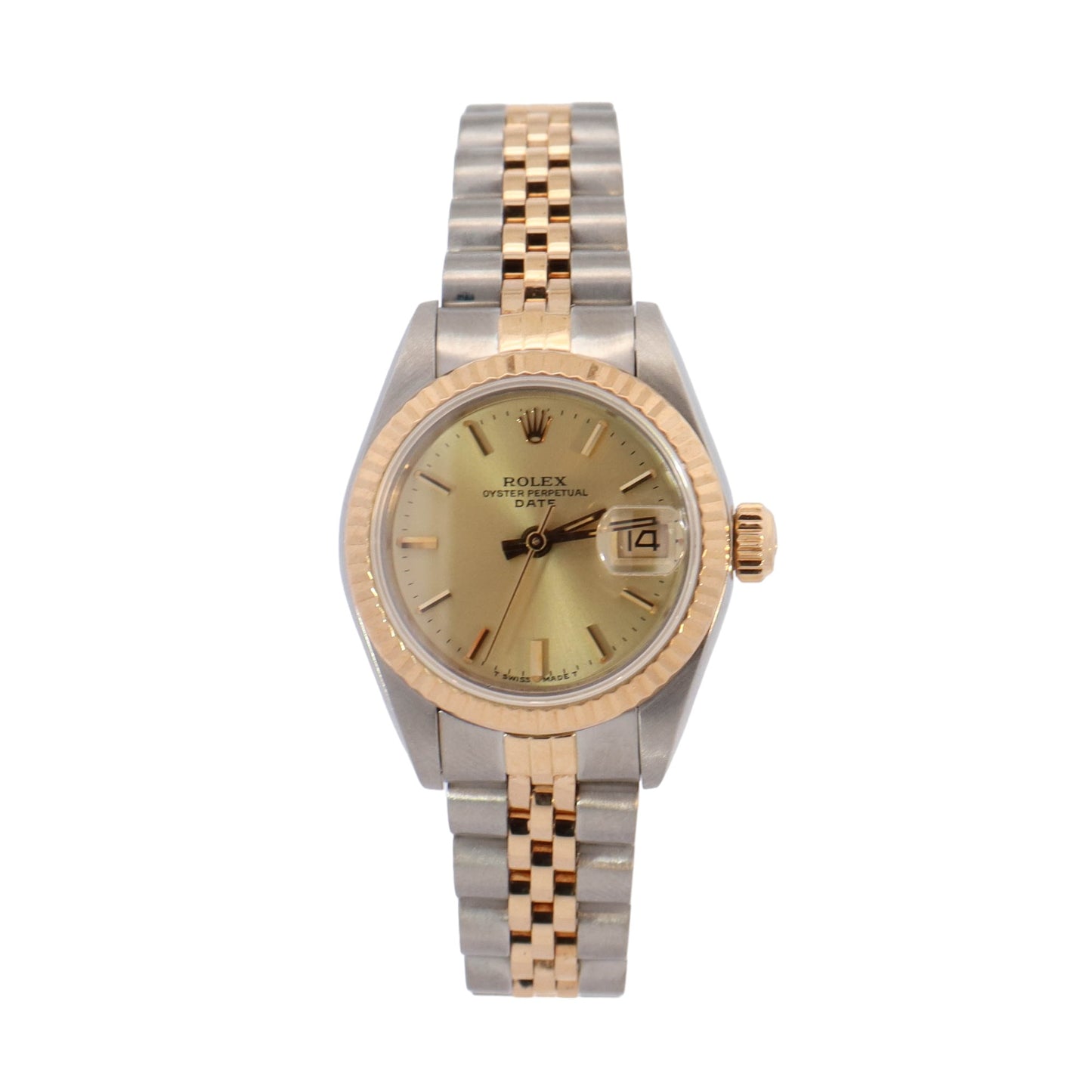 Rolex Oyster Perpetual Date Two Tone Yellow Gold & Stainless Steel 26 mm Champagne Stick Dial  Watch