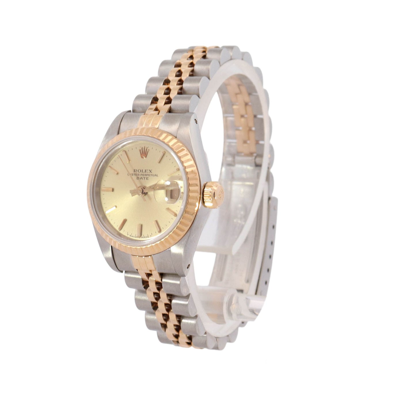 Rolex Oyster Perpetual Date Two Tone Yellow Gold & Stainless Steel 26 mm Champagne Stick Dial  Watch