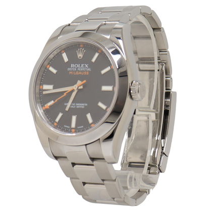 Rolex Milgauss Stainless Steel 40mm Dark Grey Stick Dial Watch Reference #: 116400GV - Happy Jewelers Fine Jewelry Lifetime Warranty