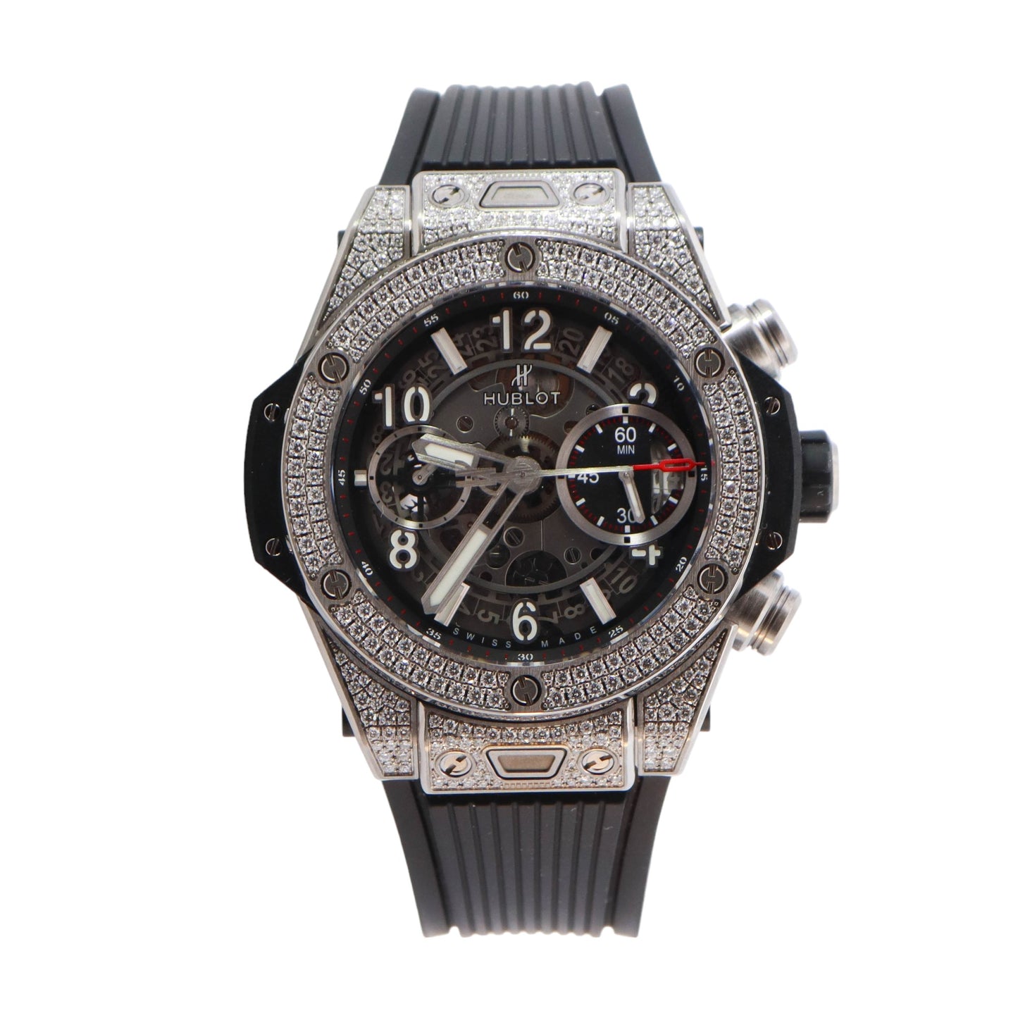 Hublot Big Bang Titanium Custom "Iced Out" 42mm Skeleton Dial Watch Ref# 441.NX.1171.RX - Happy Jewelers Fine Jewelry Lifetime Warranty