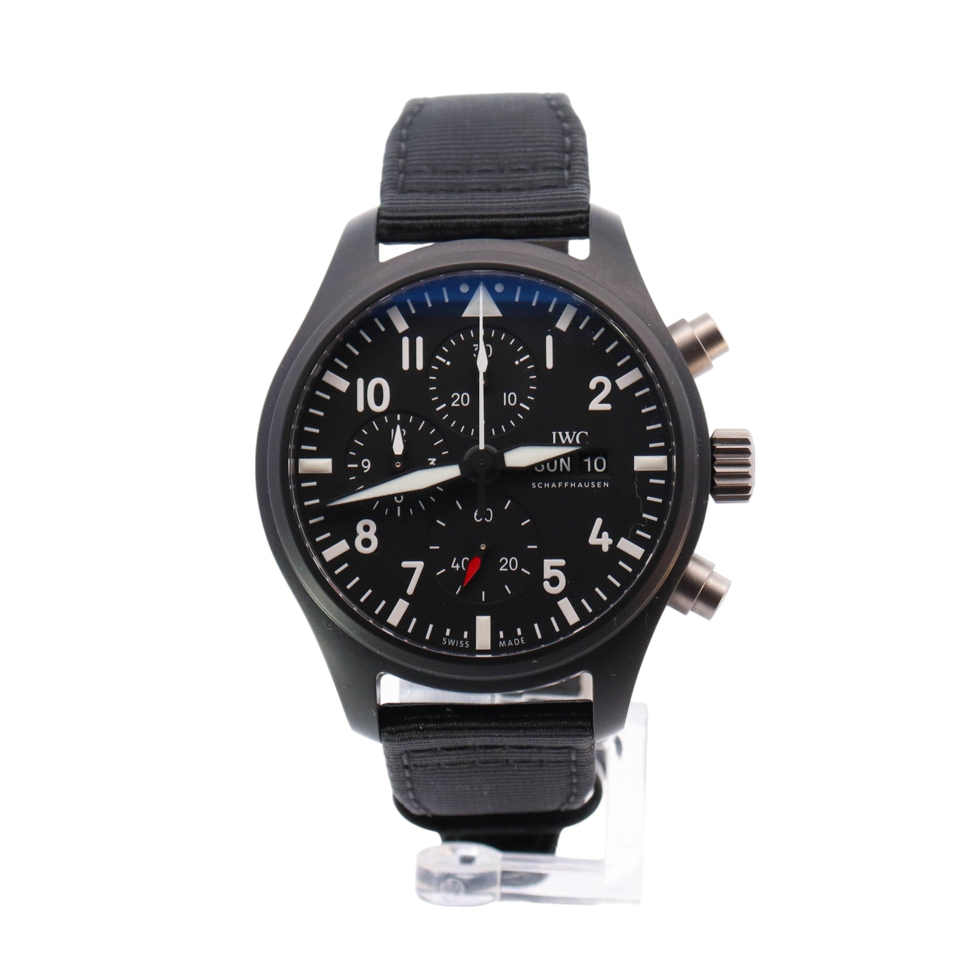 IWC Pilots Chronograph Top Gun Black Ceramic 44.5mm Black Chronograph Arabic Dial Watch Reference #:  IW389107 - Happy Jewelers Fine Jewelry Lifetime Warranty