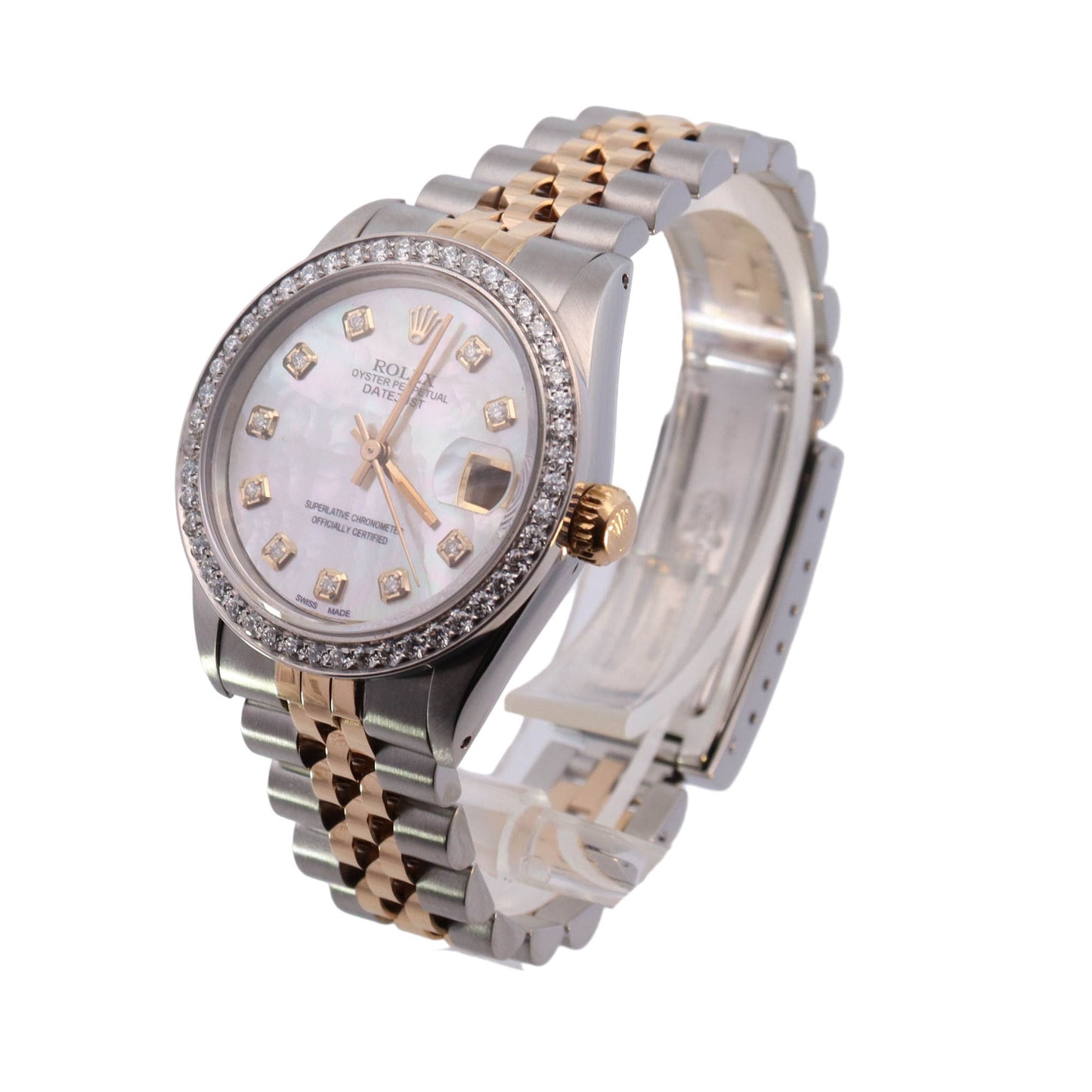 Rolex Datejust Two-Tone Yellow Gold & Stainless Steel 31mm White MOP Diamond Dial Watch  Ref#  68273