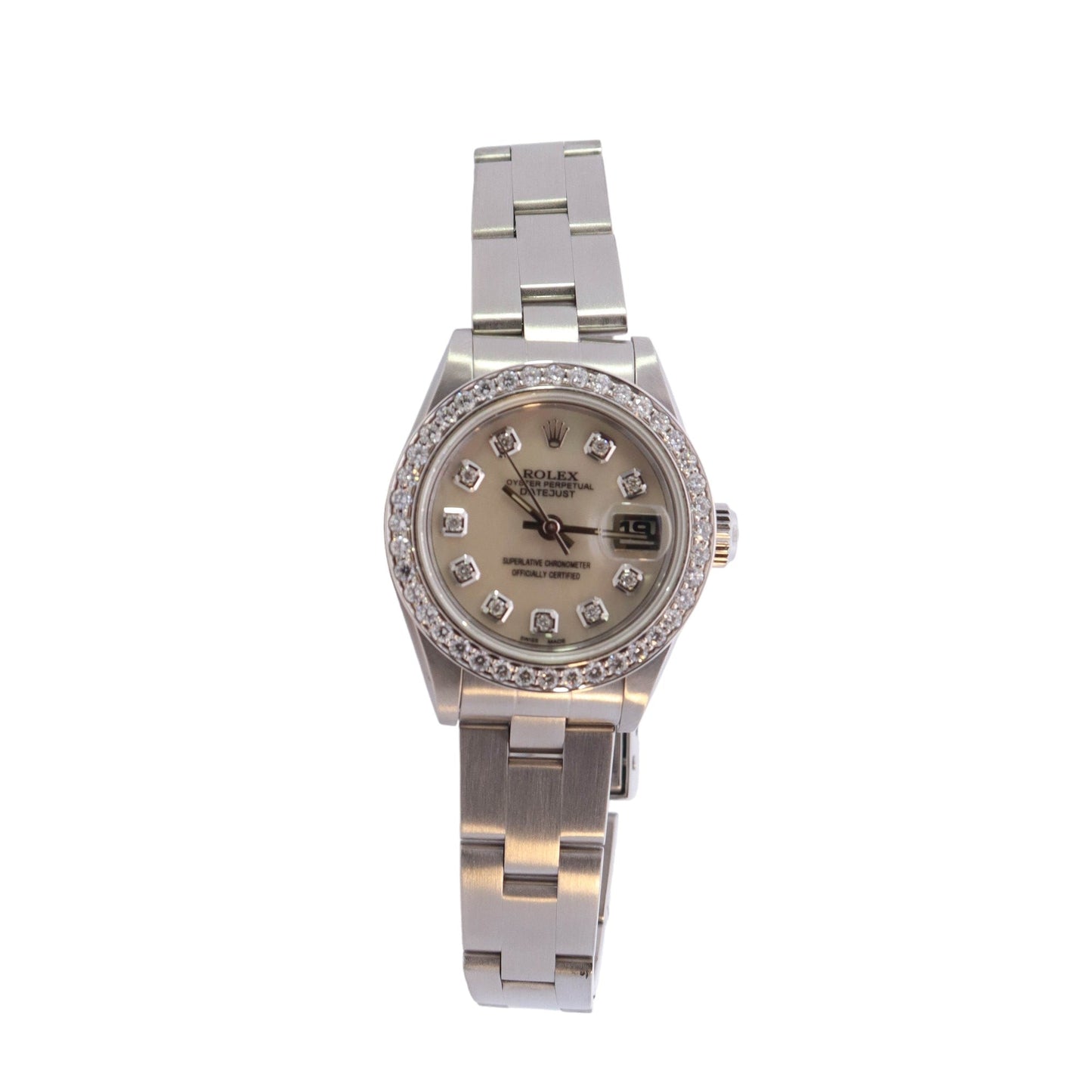 Rolex Datejust Stainless Steel 26mm Custom White MOP Diamond Dial Watch Reference #: 69160 - Happy Jewelers Fine Jewelry Lifetime Warranty