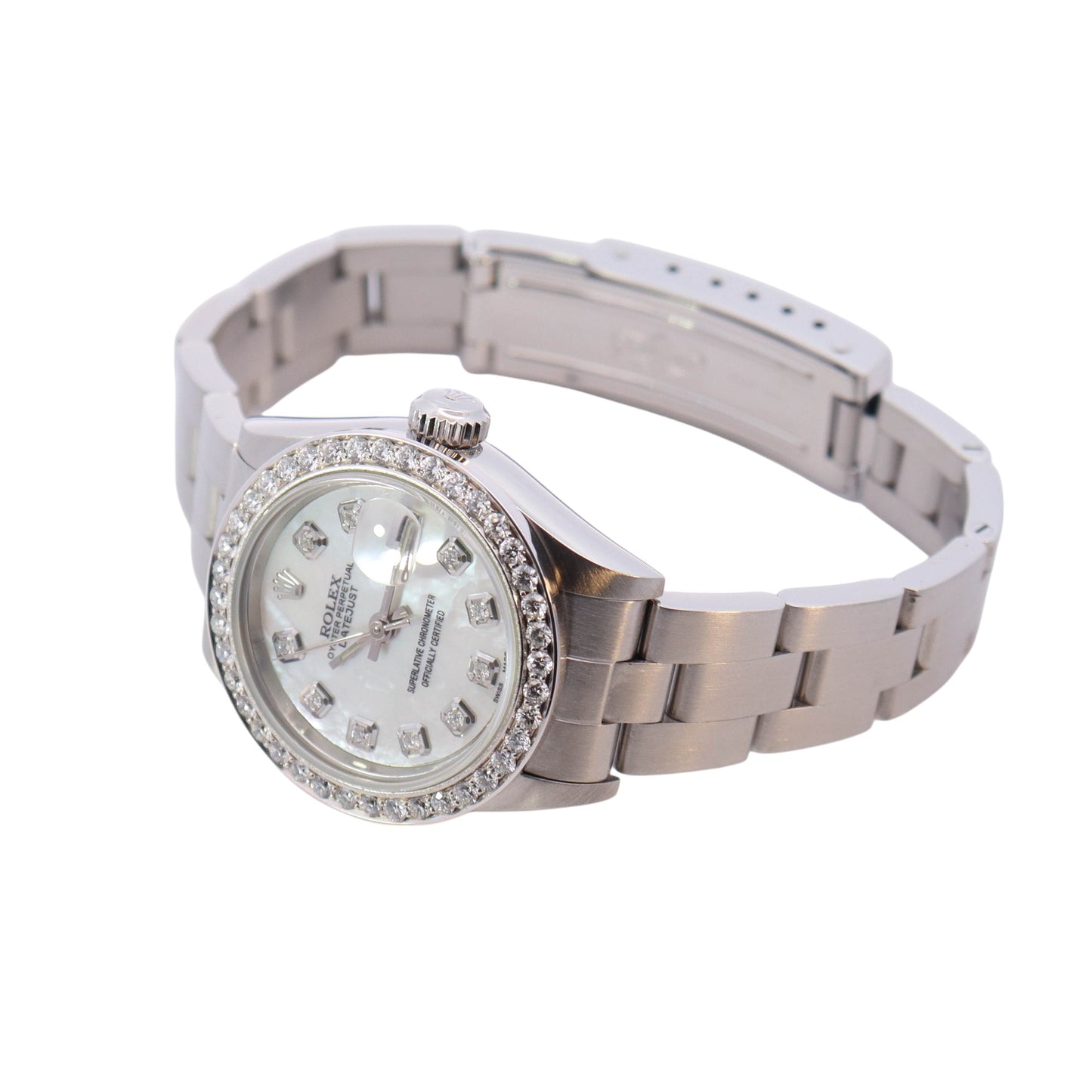 Rolex Date Stainless Steel 26mm Custom White MOP Diamond Dial Watch   Reference #: 69160