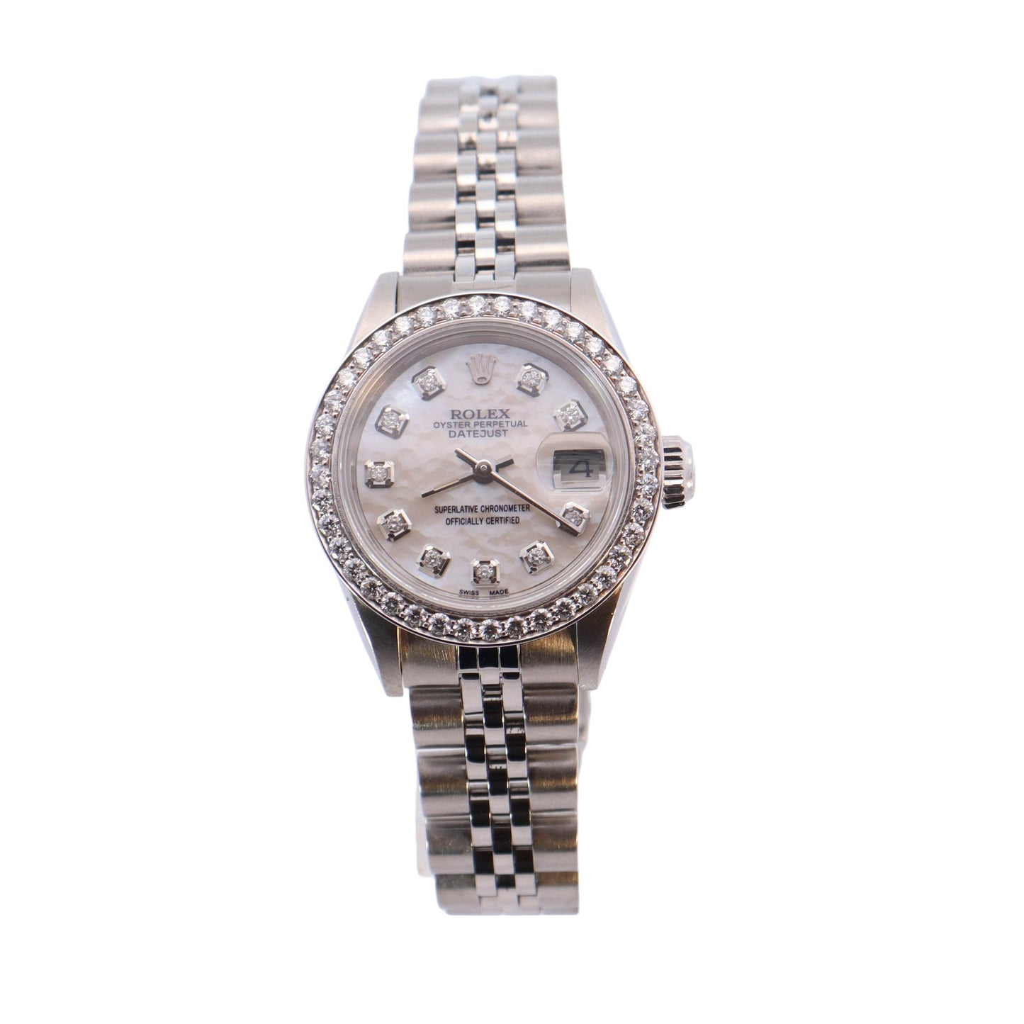 Rolex Datejust Stainless Steel 26mm Custom White MOP Diamond Dial Watch  Reference #: 69174 - Happy Jewelers Fine Jewelry Lifetime Warranty