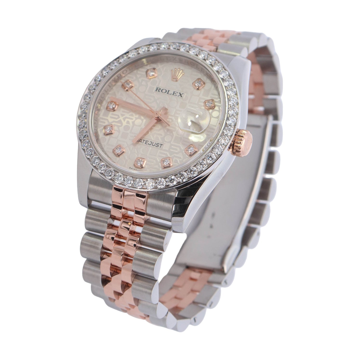 Rolex Datejust Two-Tone Rose Gold & Stainless Steel 36mm Ivory Jubilee Diamond Dot Dial Watch Ref#  116231