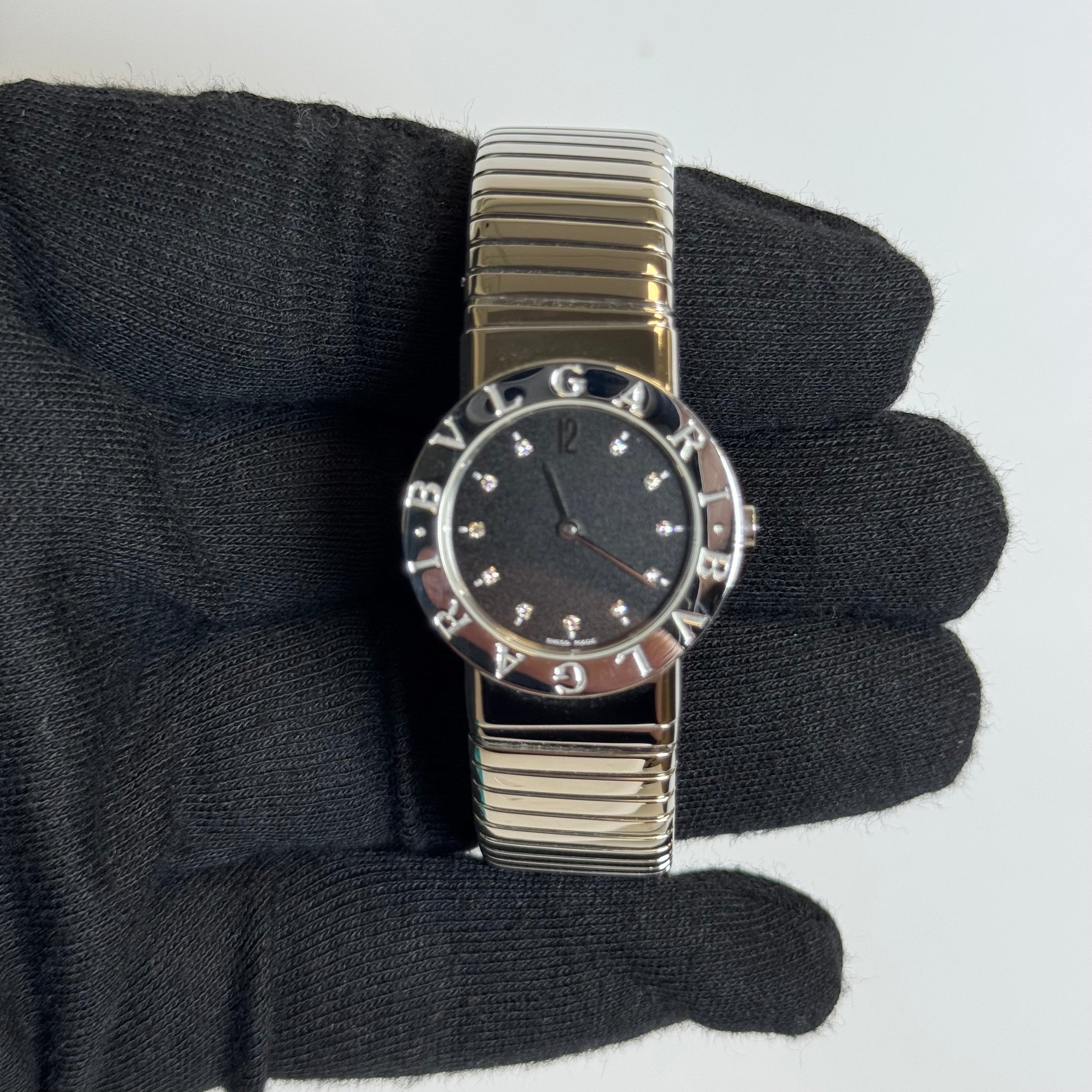 Bvlgari Tubagos 26mm Black Dial Watch Ref# BB262TS - Happy Jewelers Fine Jewelry Lifetime Warranty