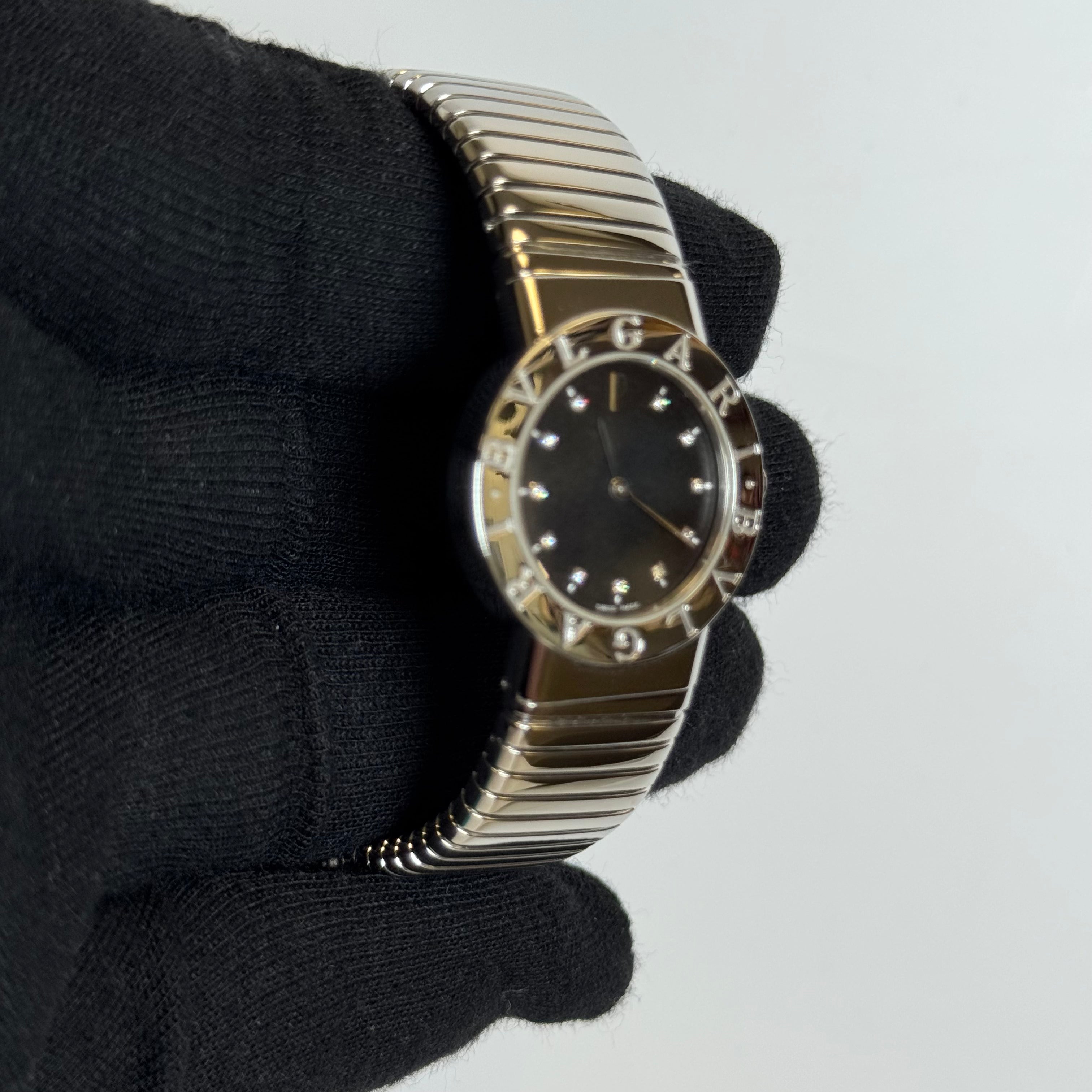 Bvlgari Tubagos 26mm Black Dial Watch Ref# BB262TS - Happy Jewelers Fine Jewelry Lifetime Warranty