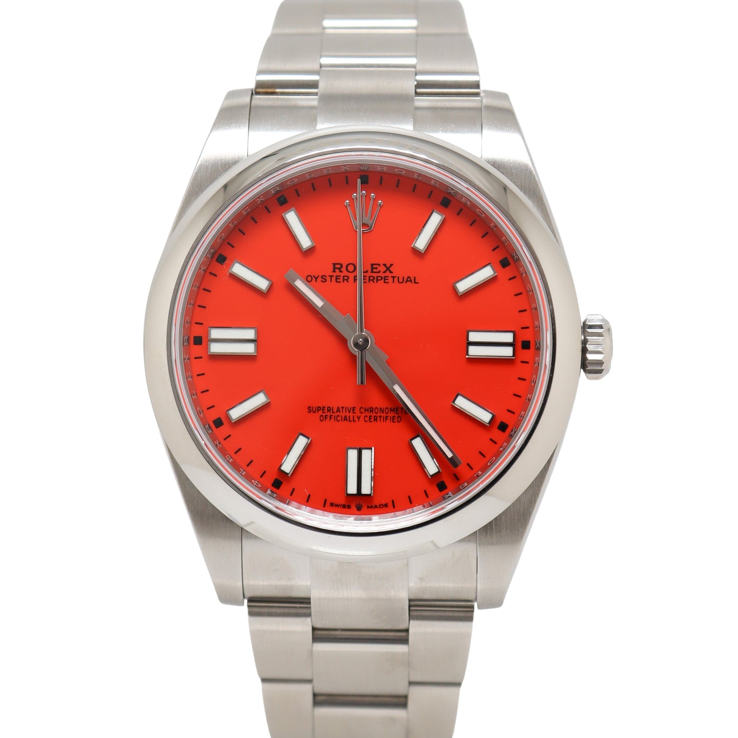 Rolex Oyster Perpetual 41mm Coral Red Dial Watch Ref# 124300