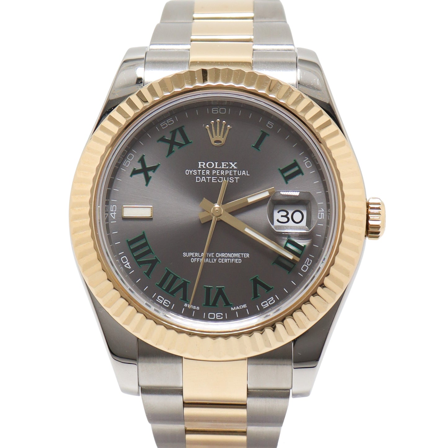 Rolex Datejust TT Stainless Steel & Yellow Gold 41mm Grey Roman Dial Watch Reference#: 116333 - Happy Jewelers Fine Jewelry Lifetime Warranty