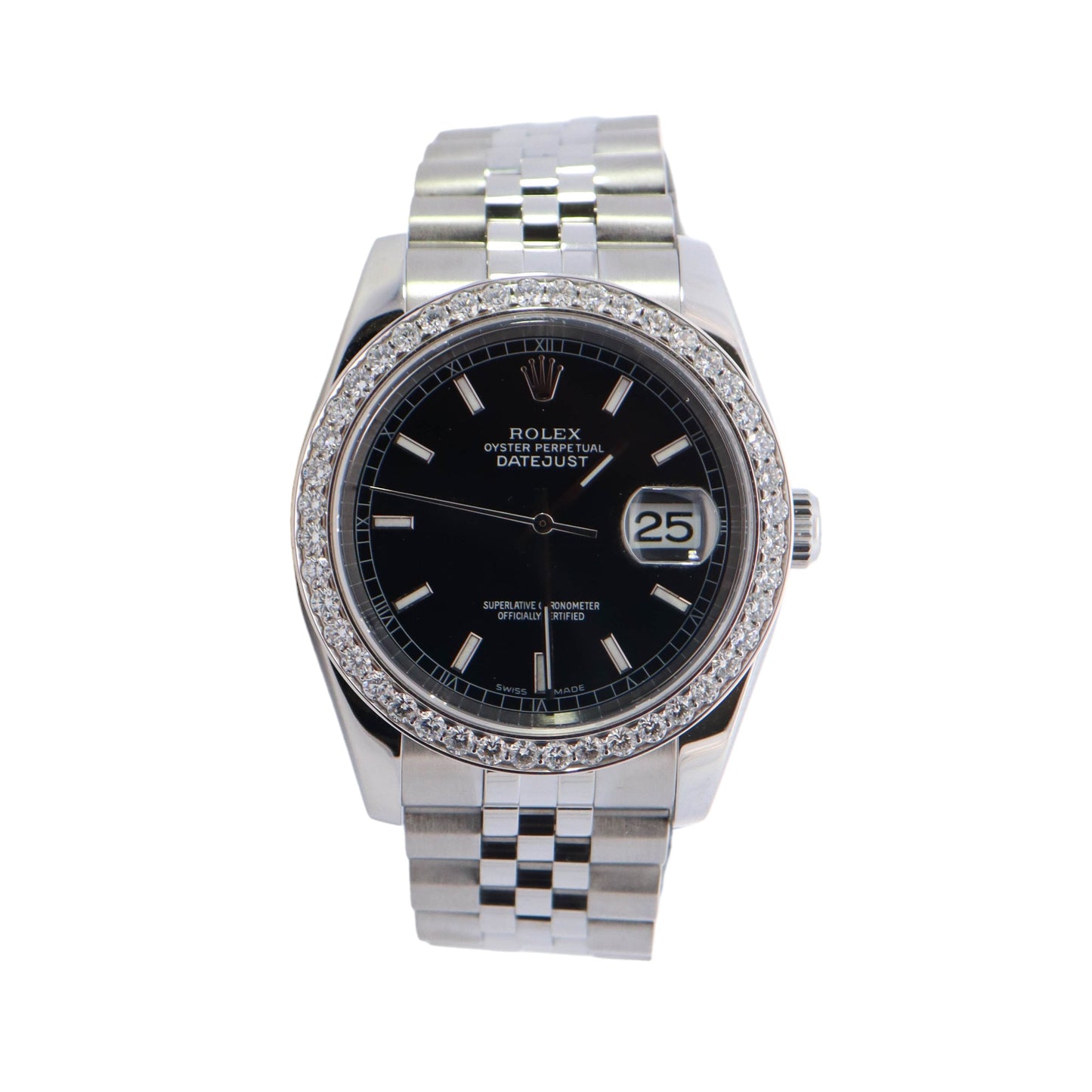 Rolex Datejust Stainless Steel 36mm Black Stick Dial Watch Reference #: 116234