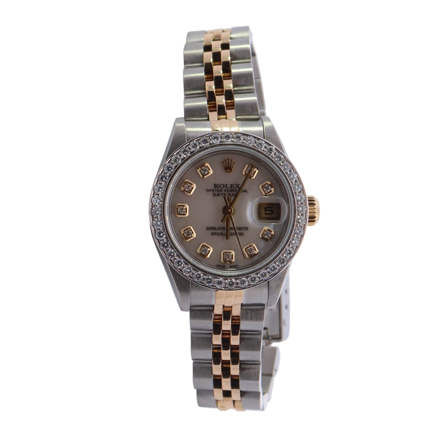 Rolex Datejust Two Tone Yellow Gold & Steel 26mm White MOP Diamond Dial Watch Reference #: 79173 - Happy Jewelers Fine Jewelry Lifetime Warranty
