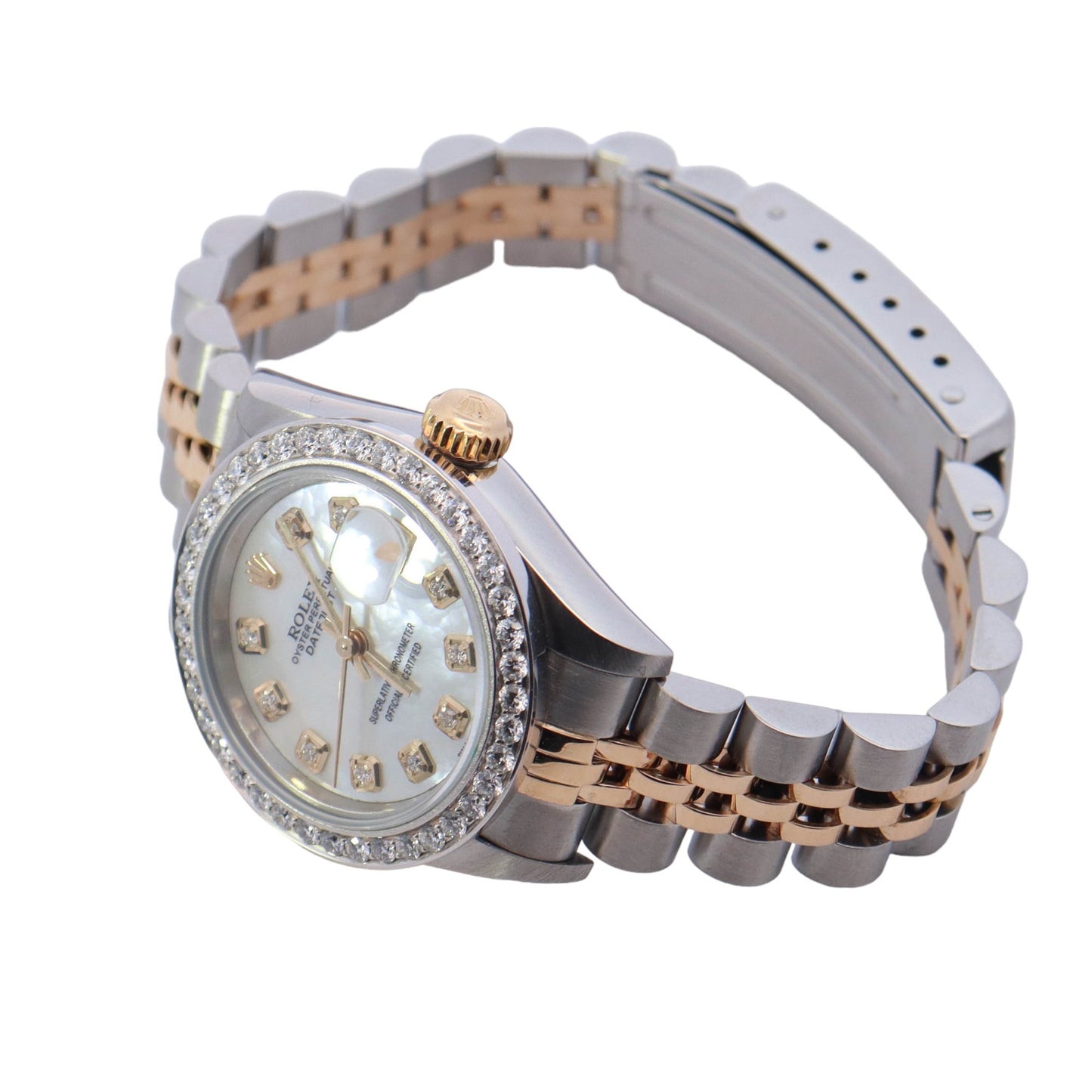 Rolex Datejust Two Tone Yellow Gold & Steel 26mm White MOP Diamond Dial Watch Reference #: 79173