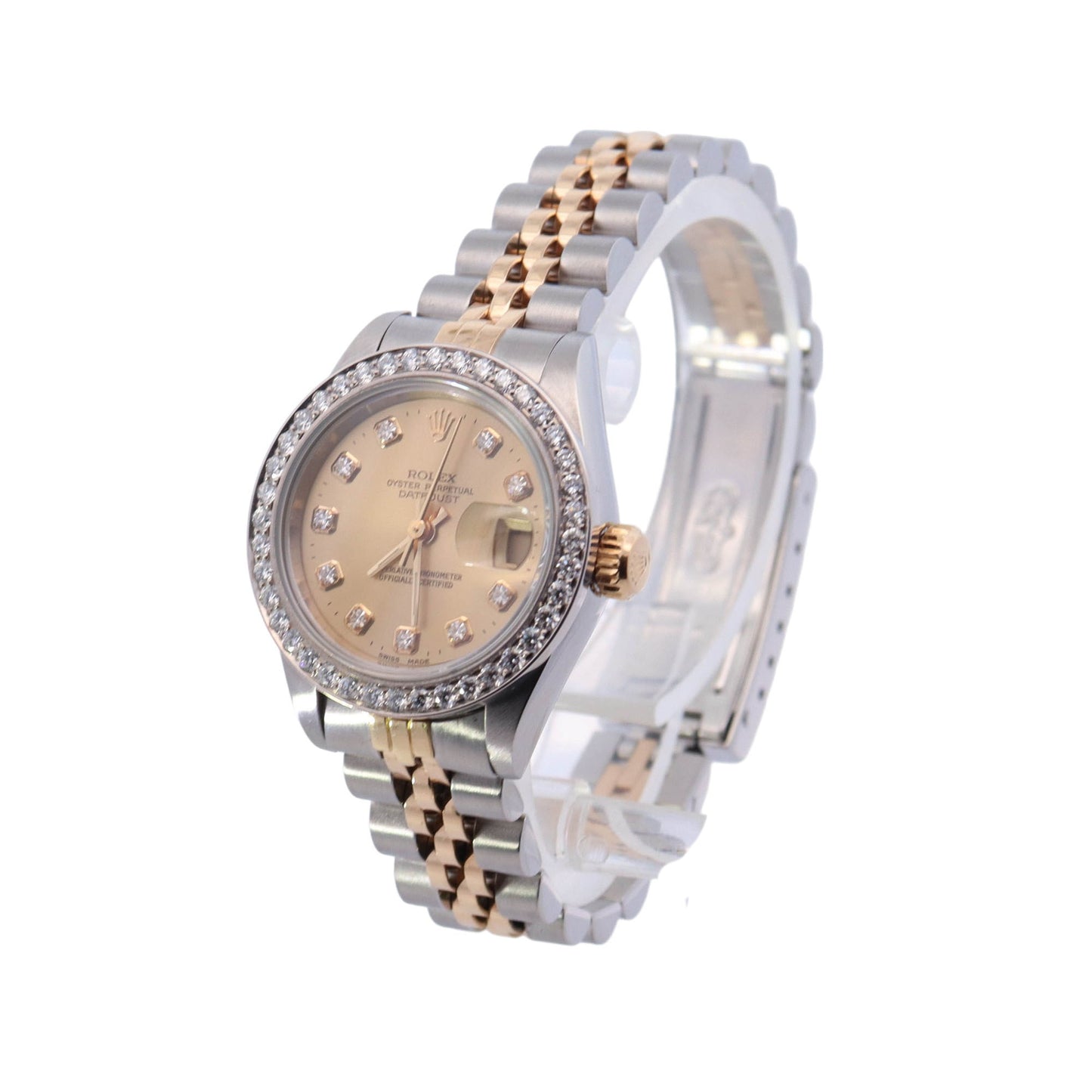 Rolex Datejust Two Tone Yellow Gold & Steel 26mm Custom Champagne Diamond Dial Watch Reference #: 69173