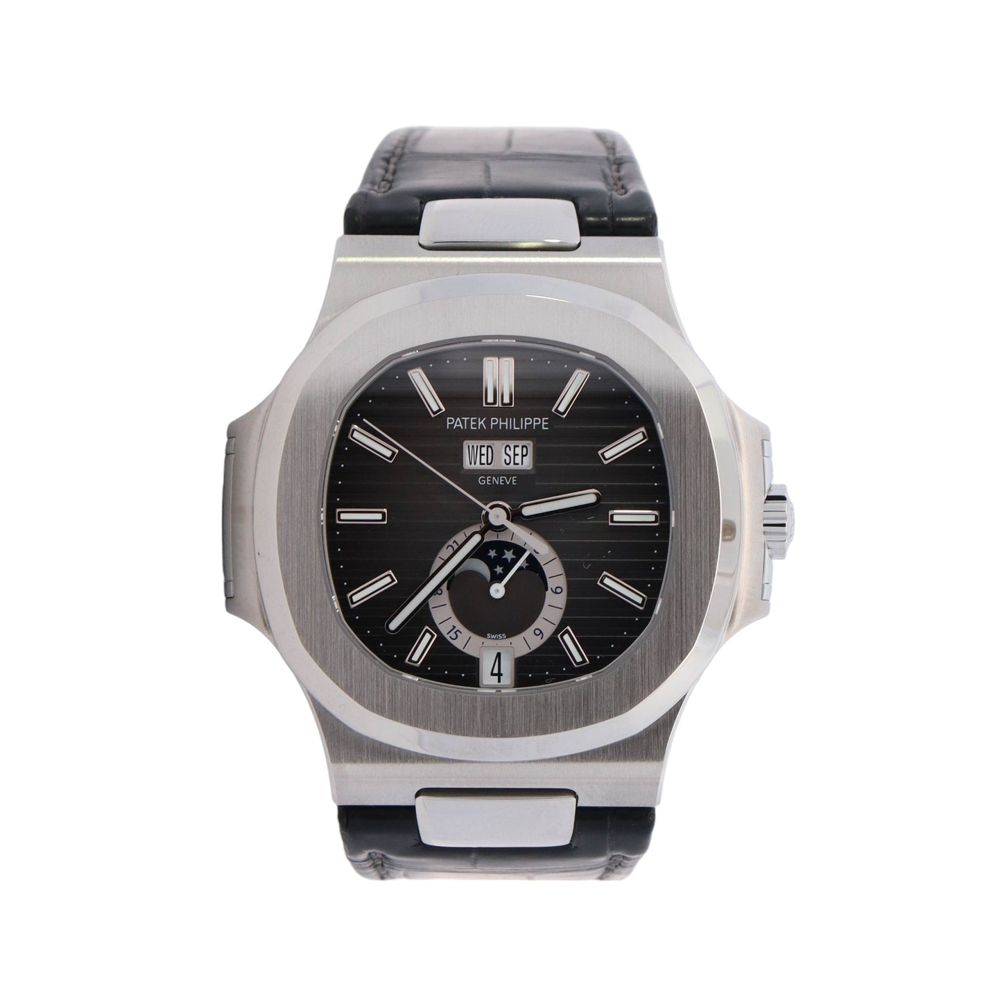 Patek Philippe Nautilus Stainless Steel 40.5mm Black Stick Dial Watch Reference #: 5726A-001