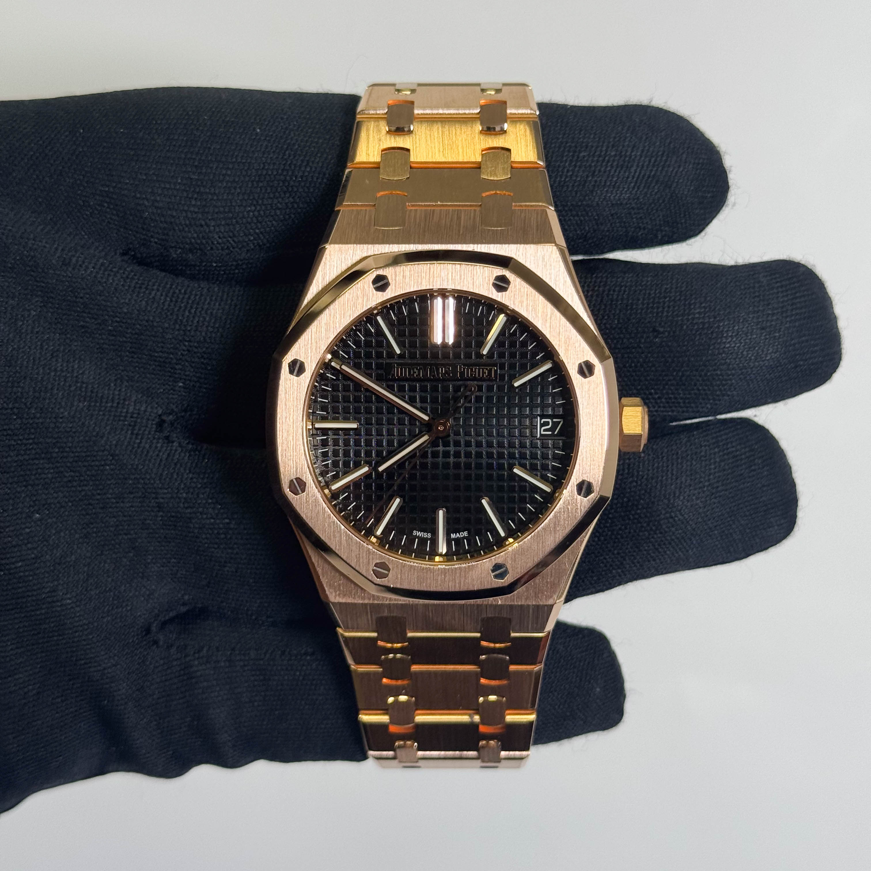 Audemars Piguet Royal Oak 50th Anniversary Rose Gold 41mm Black Stick Dial Watch Ref# 15500OR.OO.1220OR.01 - Happy Jewelers Fine Jewelry Lifetime Warranty
