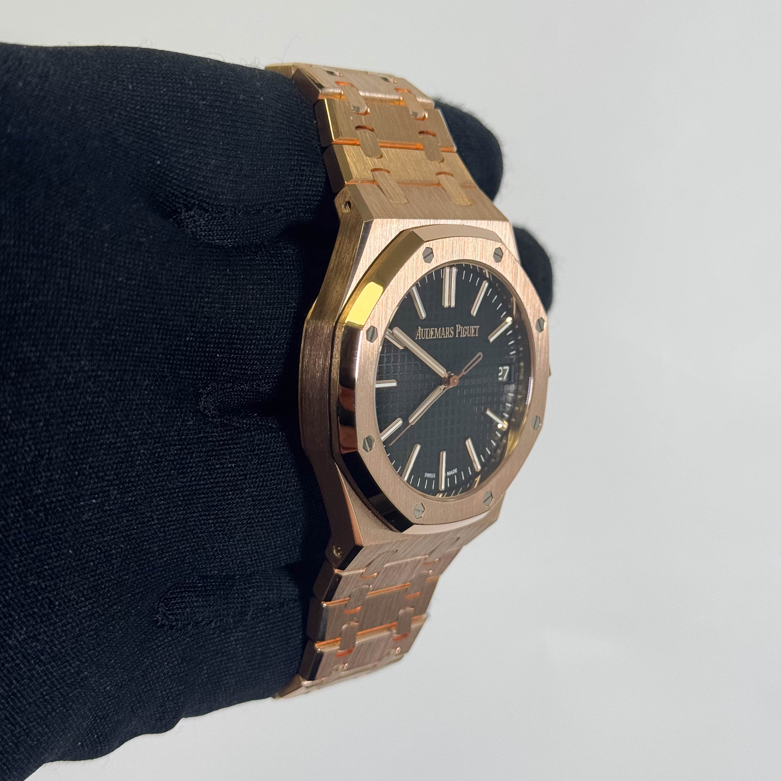 Audemars Piguet Royal Oak 50th Anniversary Rose Gold 41mm Black Stick Dial Watch Ref# 15500OR.OO.1220OR.01 - Happy Jewelers Fine Jewelry Lifetime Warranty