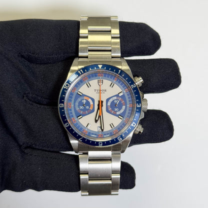 Tudor Heritage Chronograph 42mm White and Blue Dial Watch Ref# 70330B - Happy Jewelers Fine Jewelry Lifetime Warranty