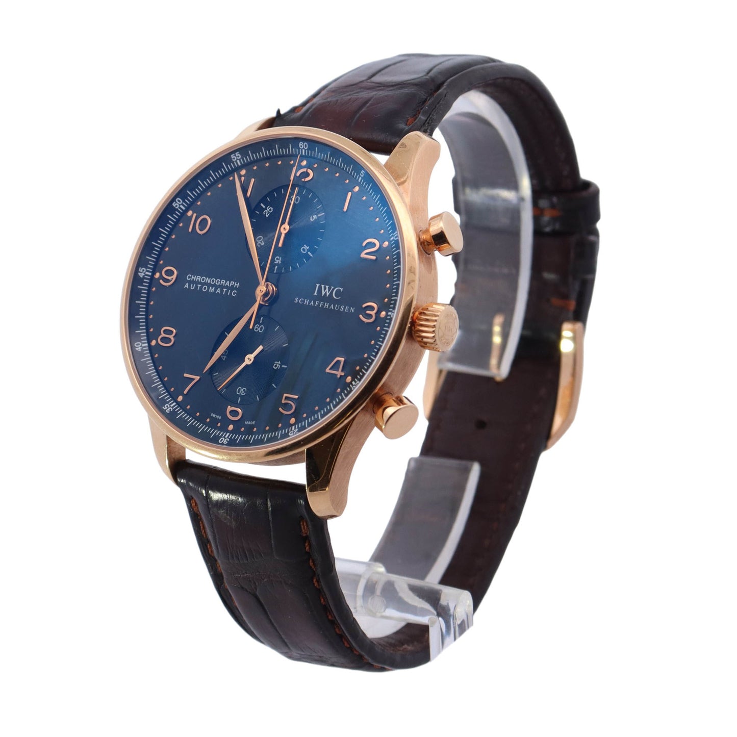 IWC Portugieser Chronograph 18k Rose Gold 41mm Dark Blue Arabic Chronograph Dial Watch Reference #: IW371482