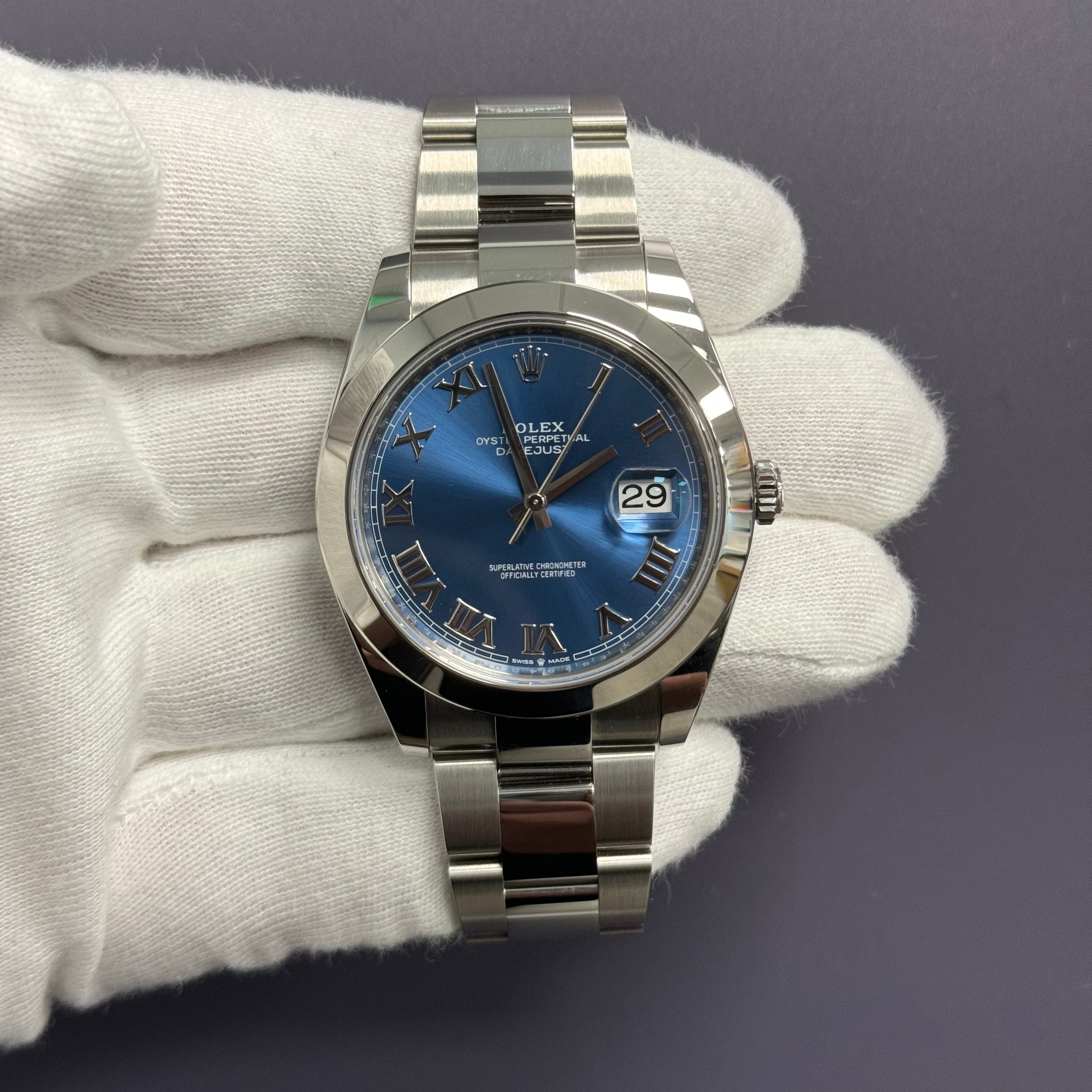 Rolex Datejust 41mm Stainless Steel Azzurro Blue Dial Ref# 126300 - Happy Jewelers Fine Jewelry Lifetime Warranty