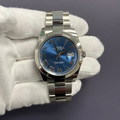 Rolex Datejust 41mm Stainless Steel Azzurro Blue Dial Ref# 126300 - Happy Jewelers Fine Jewelry Lifetime Warranty