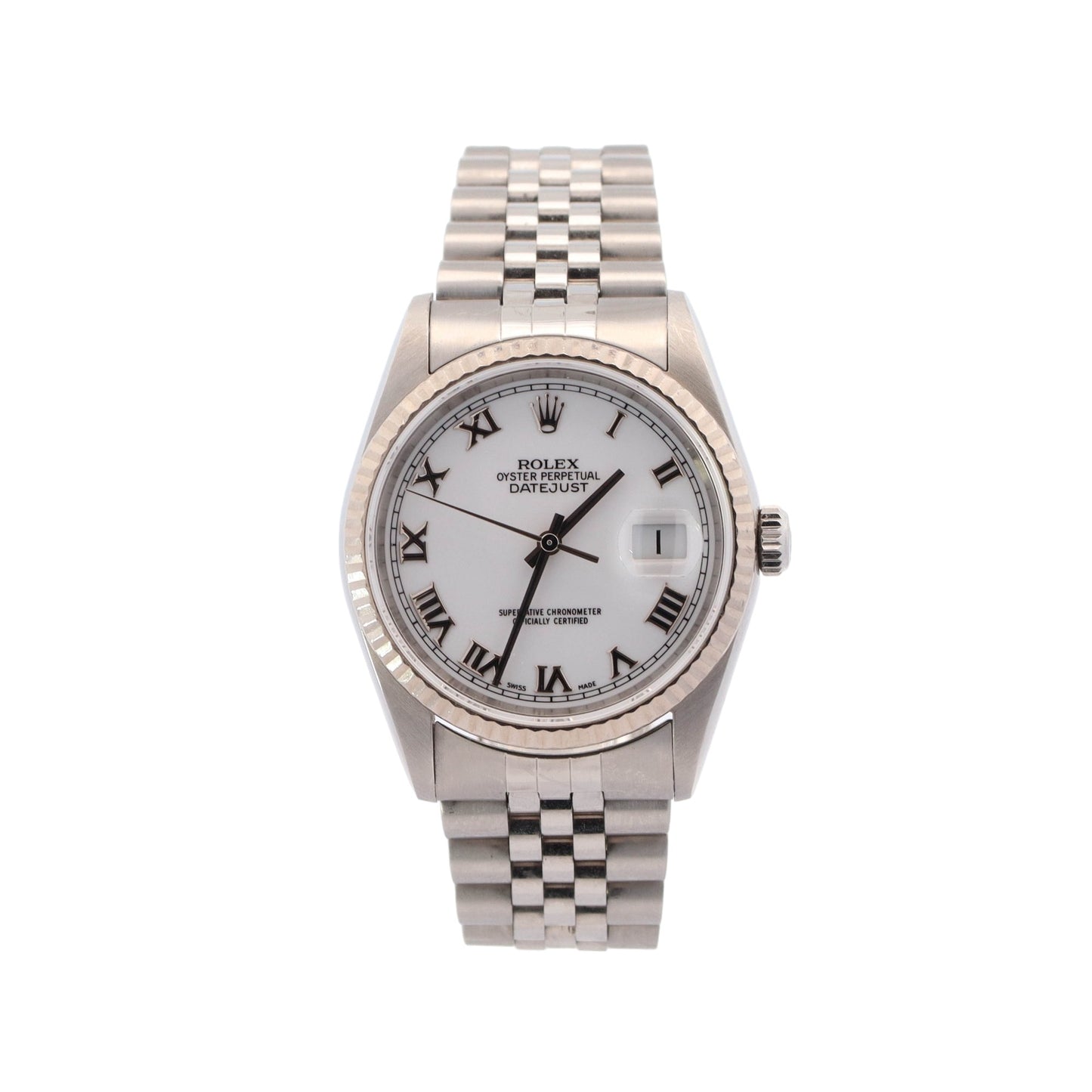 Rolex Datejust Stainless Steel 36mm White Roman Dial Watch  Reference #: 16234