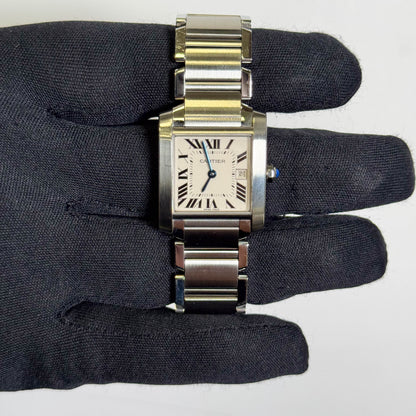 Cartier Tank Stainless Steel 25mm White/Ivory Dial Watch Ref# W51011Q3 - Happy Jewelers Fine Jewelry Lifetime Warranty