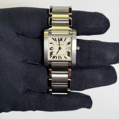 Cartier Tank Stainless Steel 25mm White/Ivory Dial Watch Ref# W51011Q3 - Happy Jewelers Fine Jewelry Lifetime Warranty