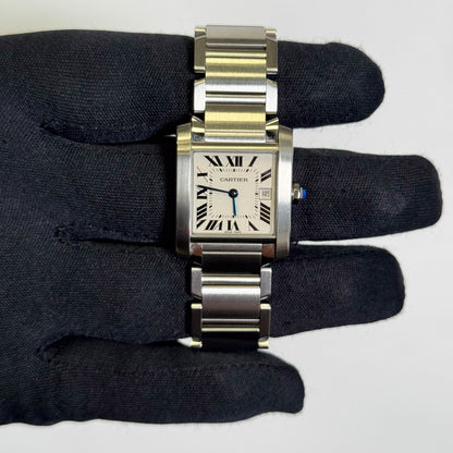 Cartier Tank Stainless Steel 25mm White/Ivory Dial Watch Ref# W51011Q3 - Happy Jewelers Fine Jewelry Lifetime Warranty