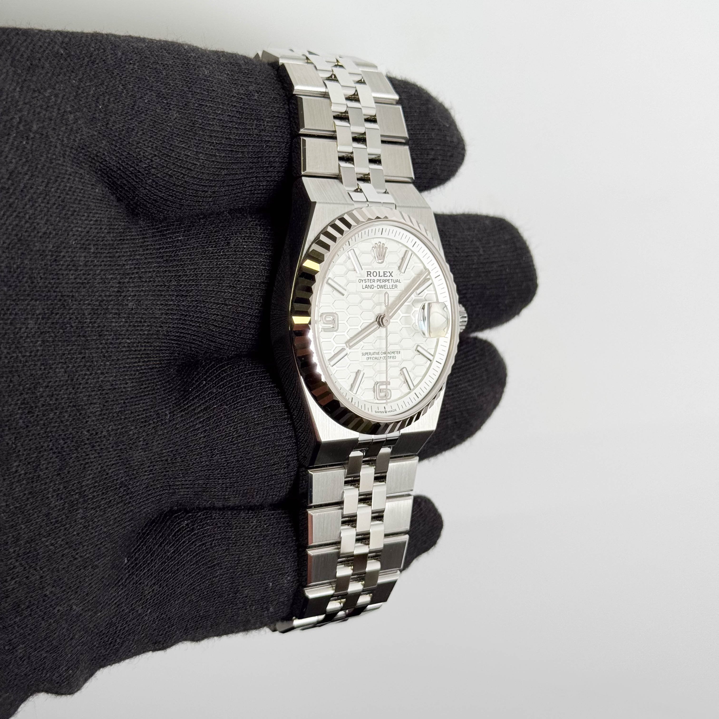 Rolex Land-Dweller 36mm White Honeycomb Dial Watch Ref# 127234