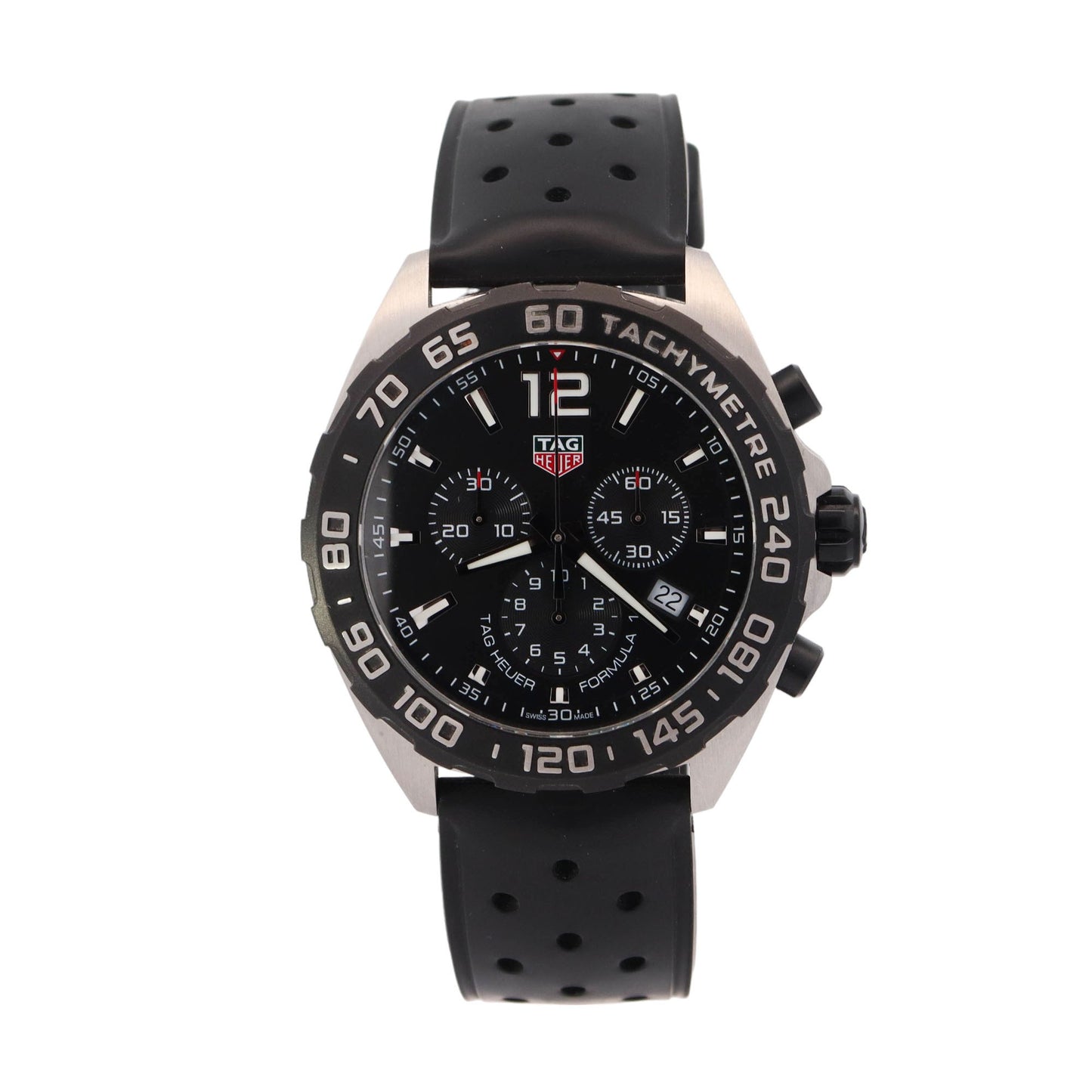 Tag Heuer Formula 1 Stainless Steel 43mm Black Chronograph Stick Dial Watch Reference #: CAZ1010.FT8024