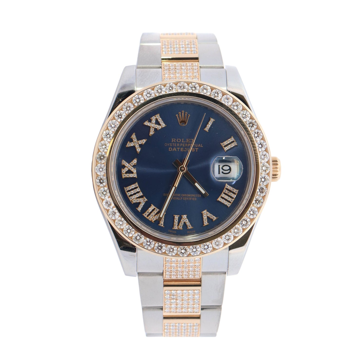 Rolex Datejust Two Tone Yellow Gold & Steel 41mm Blue Diamond Roman Dial Watch Reference #: 116333