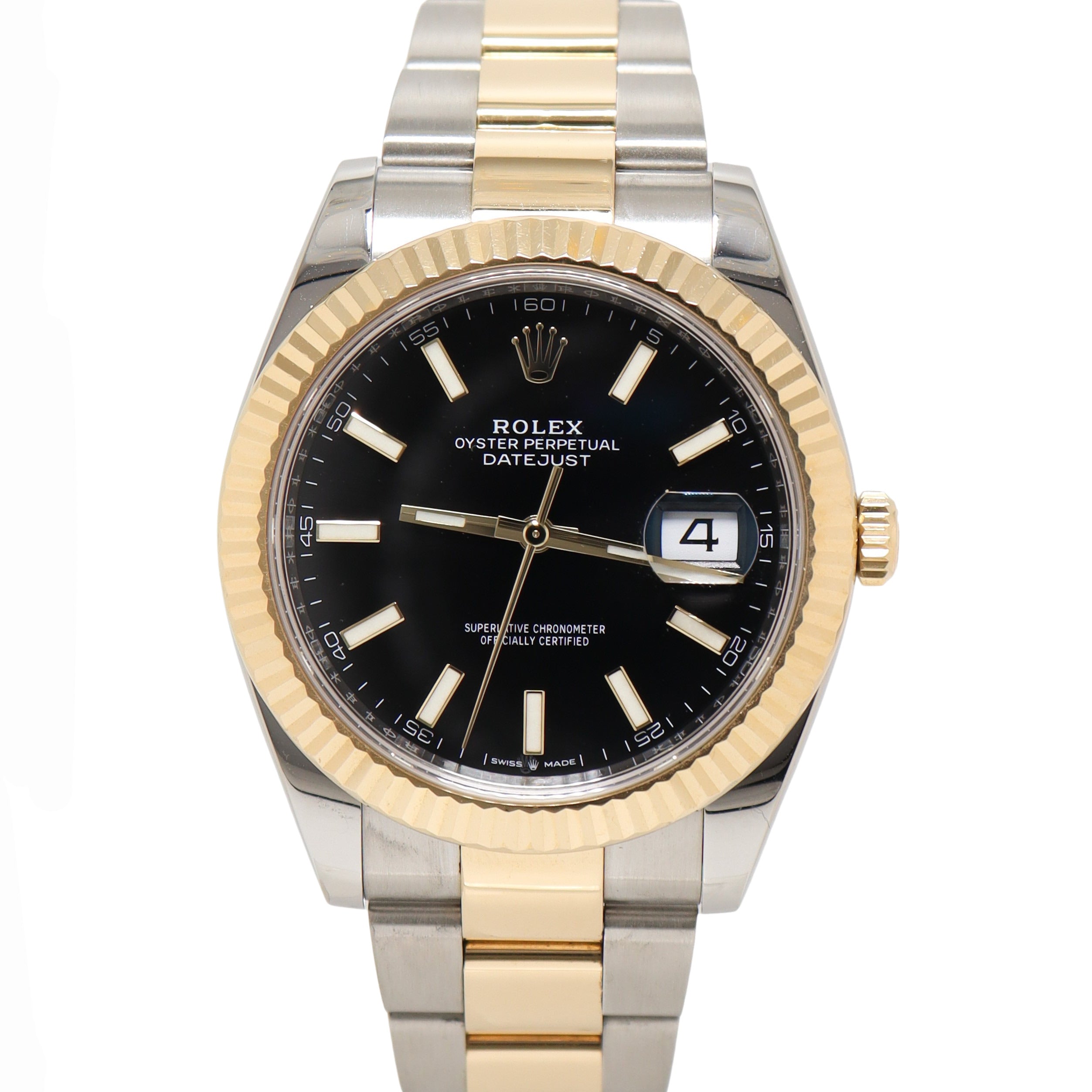 Rolex Datejust Two Tone Yellow Gold & Steel 41mm Black Stick Dial Watch  Reference #: 126333 - Happy Jewelers Fine Jewelry Lifetime Warranty