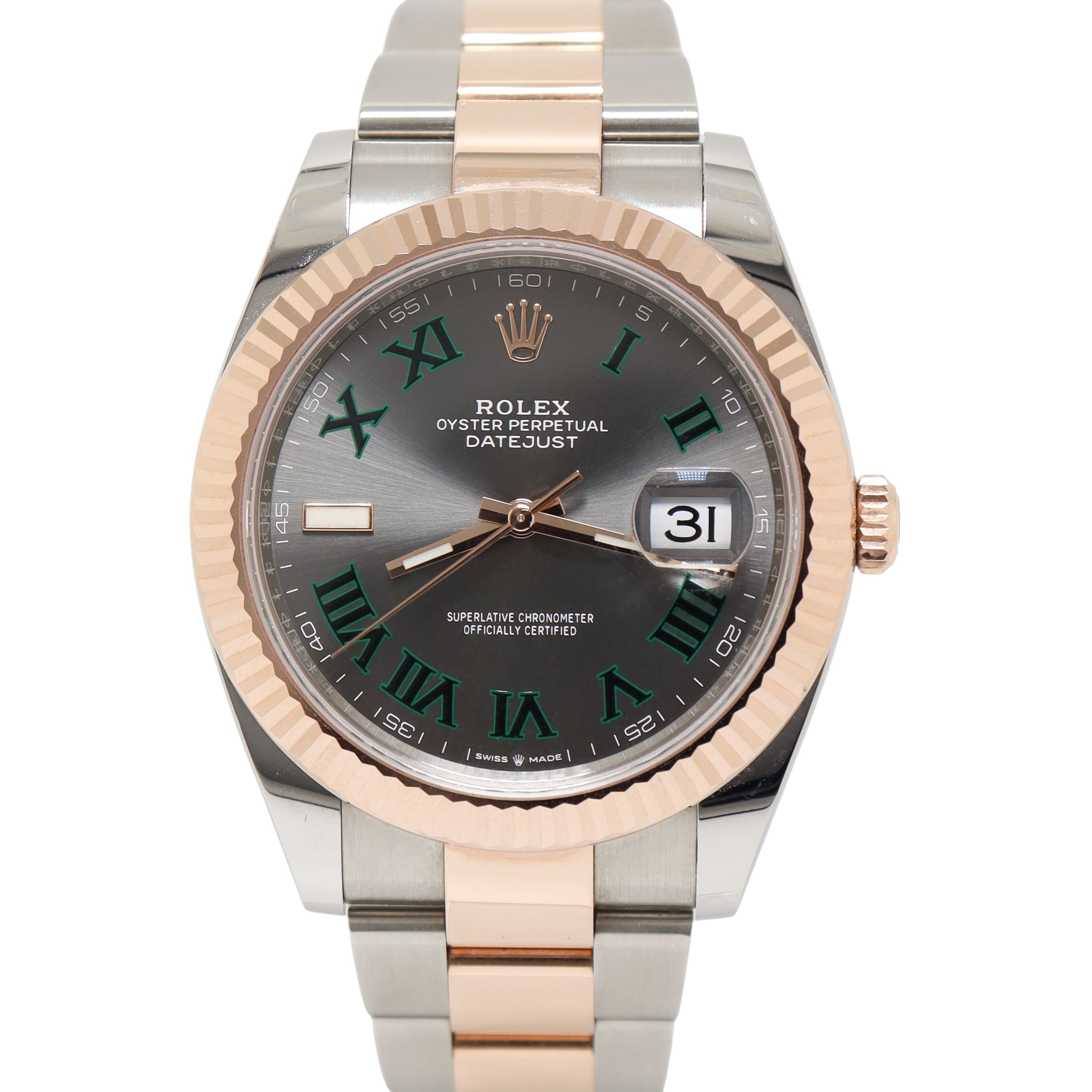 Rolex Datejust Two-Tone 41mm Stainless Steel Rose Gold Slate Roman Dial Watch Reference #: 126331 - Happy Jewelers Fine Jewelry Lifetime Warranty
