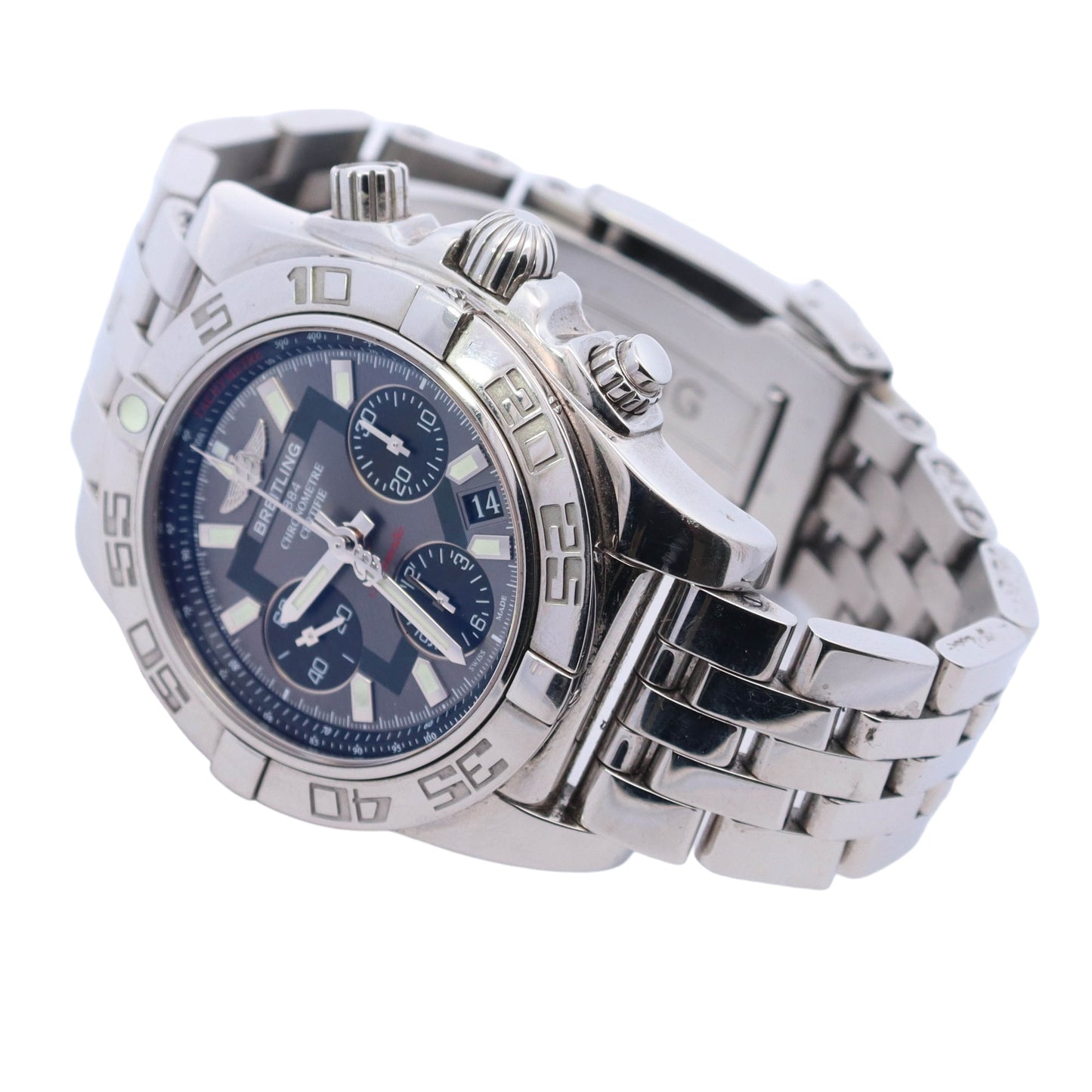 Breitling Chronomat Stainless Steel 41mm Grey Chronograph Dial Watch Reference #: AB014012/F554 - Happy Jewelers Fine Jewelry Lifetime Warranty