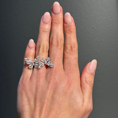 Lab Diamond Double Butterfly Open Cocktail Ring