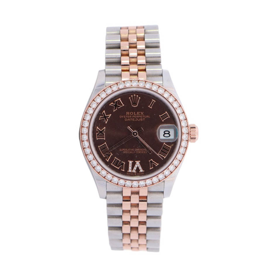 Rolex Datejust Two Tone Stainless Steel Rose Gold 31mm Chocolate Roman Dial Watch Ref# 278381RBR - Happy Jewelers Fine Jewelry Lifetime Warranty