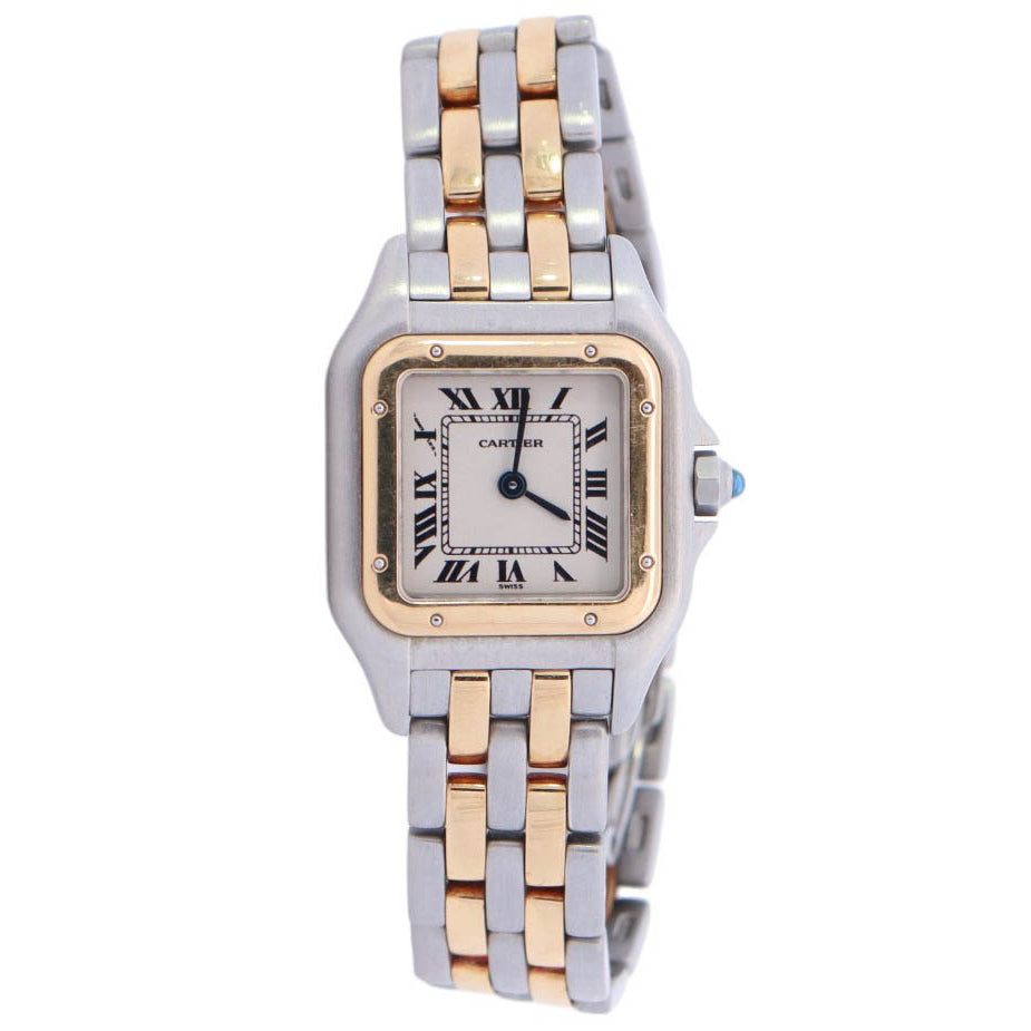 Cartier Panthere Two Tone Stainless Steel Yellow Gold 22x30mm Ivory Roman Dial Watch - Happy Jewelers Fine Jewelry Lifetime Warranty