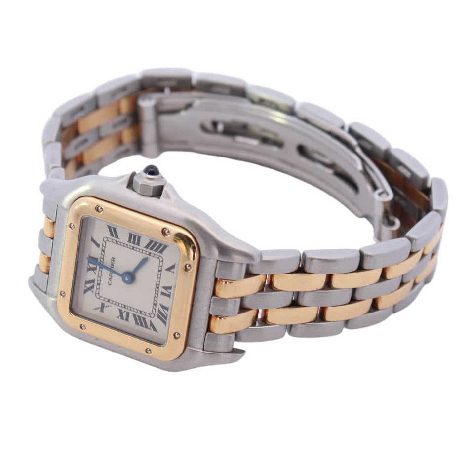 Cartier Panthere Two Tone Stainless Steel Yellow Gold 22x30mm Ivory Roman Dial Watch - Happy Jewelers Fine Jewelry Lifetime Warranty