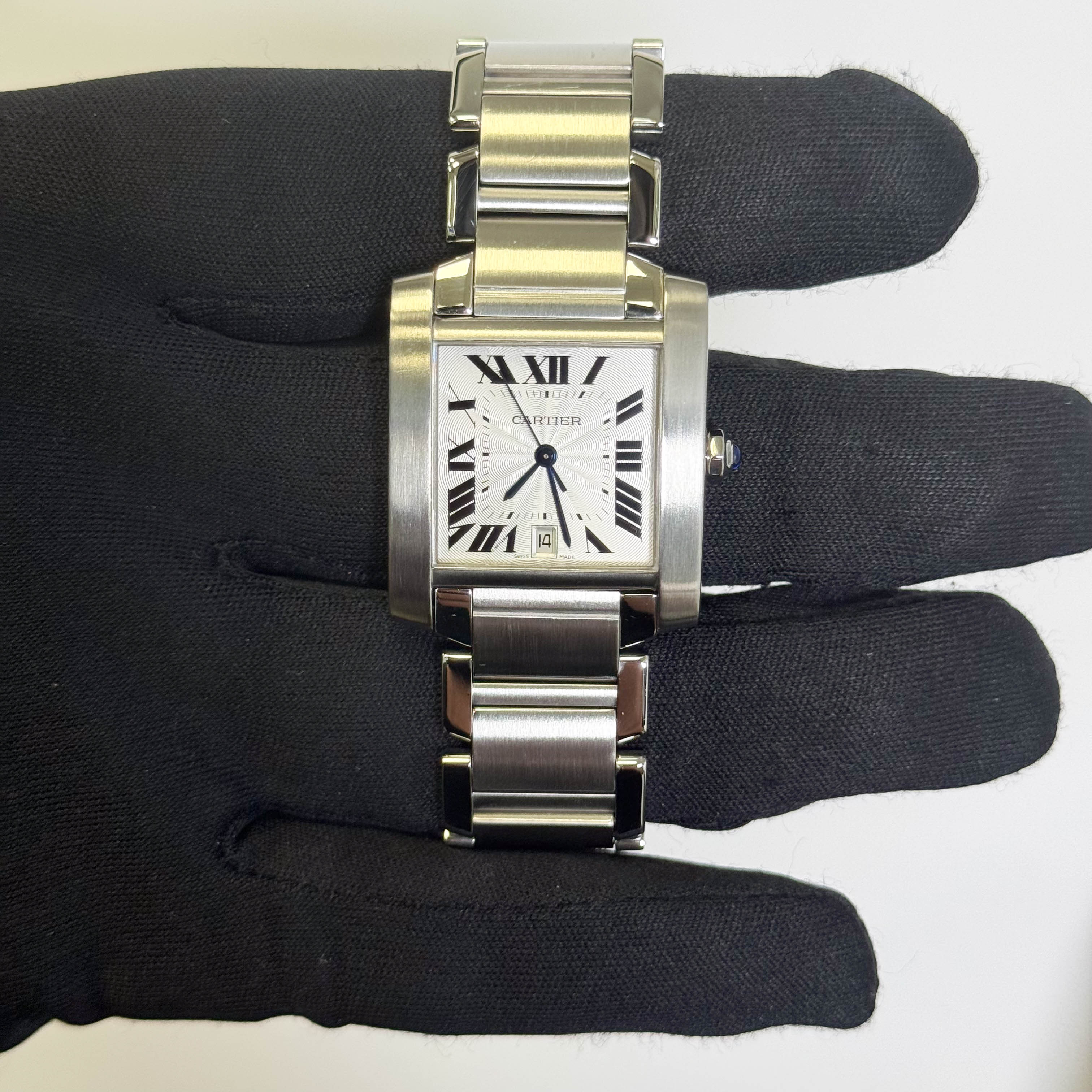 Cartier Tank Française Stainless Steel 28mm White Dial Watch Ref# W51002Q3 - Happy Jewelers Fine Jewelry Lifetime Warranty