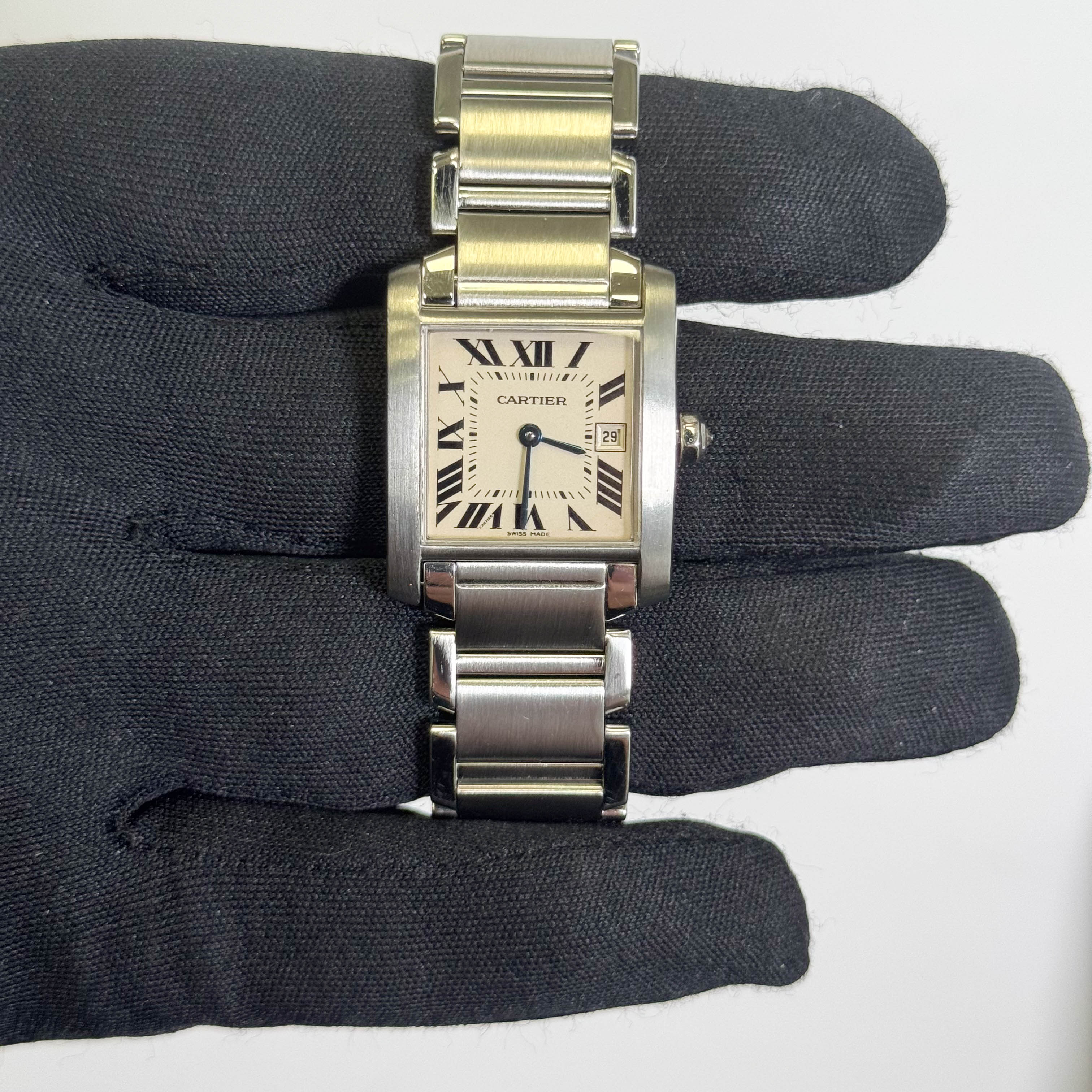 Cartier Tank Stainless Steel 25mm White/Ivory Dial Watch Ref# W51011Q3 - Happy Jewelers Fine Jewelry Lifetime Warranty