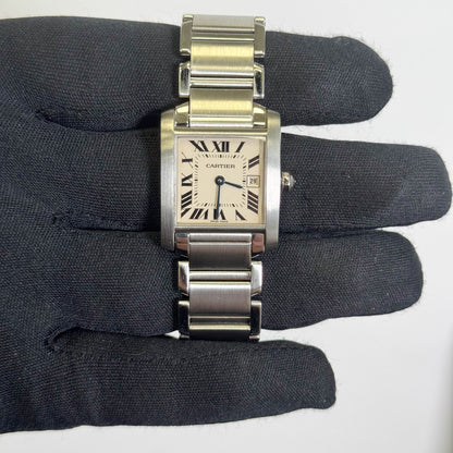 Cartier Tank Stainless Steel 25mm White/Ivory Dial Watch Ref# W51011Q3 - Happy Jewelers Fine Jewelry Lifetime Warranty