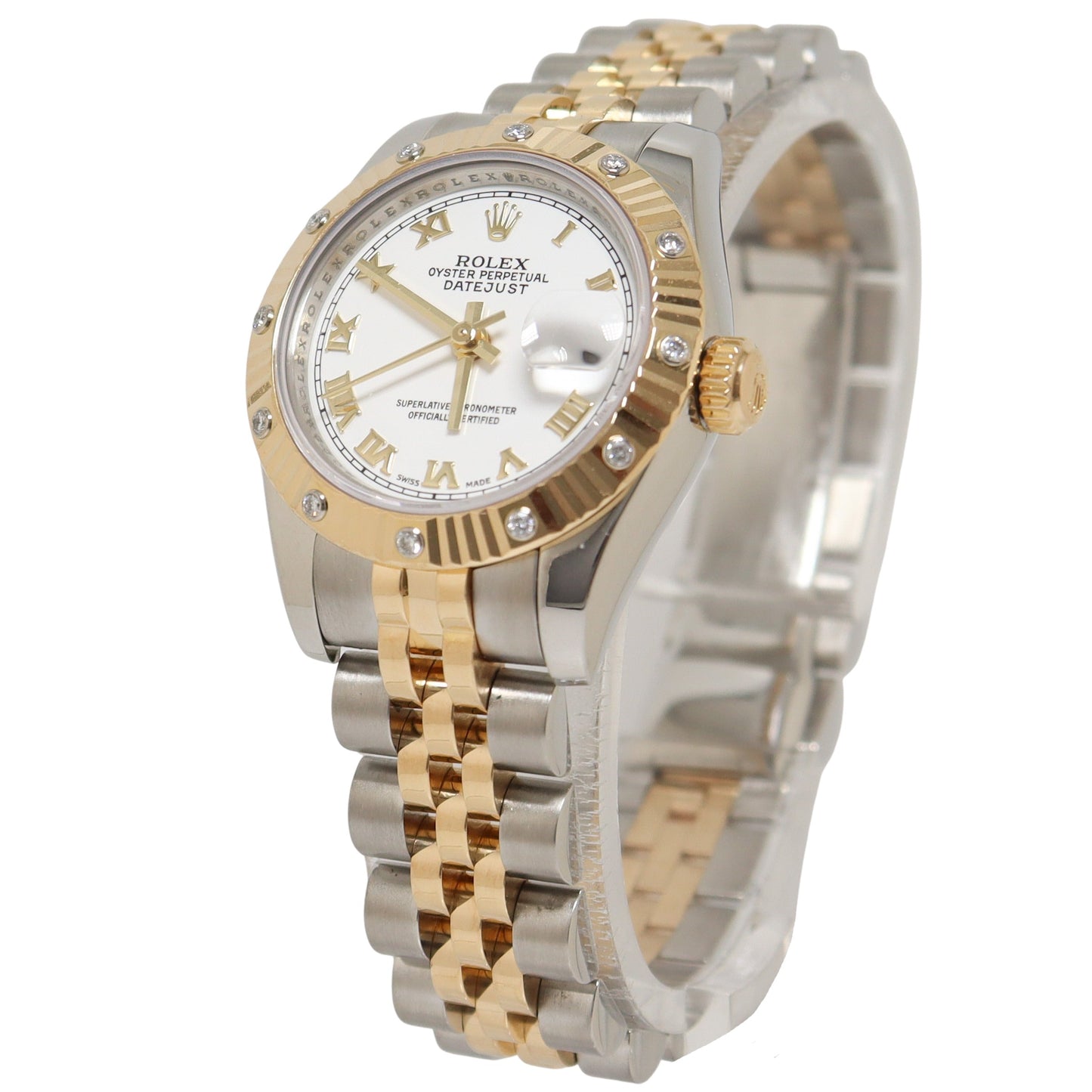 Rolex Datejust Two Tone Yellow Gold & Steel 26mm White Roman Numeral Dial Watch Reference#: 179313 - Happy Jewelers Fine Jewelry Lifetime Warranty