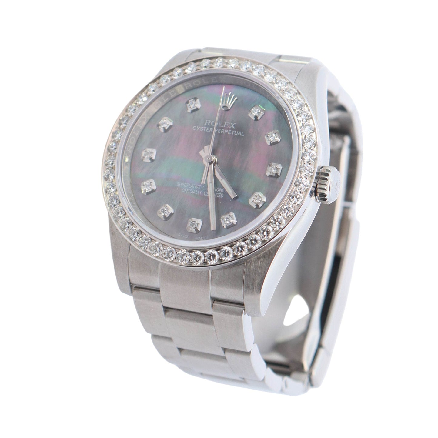 Rolex Oyster Perpetual Stainless Steel 36mm Custom Dark MOP Diamond Dial Watch Reference #;116000 - Happy Jewelers Fine Jewelry Lifetime Warranty