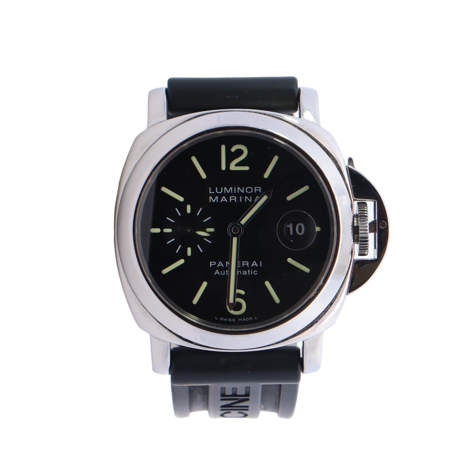 Panerai Luminor Marina Automatic Stainless Steel 44mm Black Stick & Arabic Dial Watch Reference #: PAM00104 - Happy Jewelers Fine Jewelry Lifetime Warranty