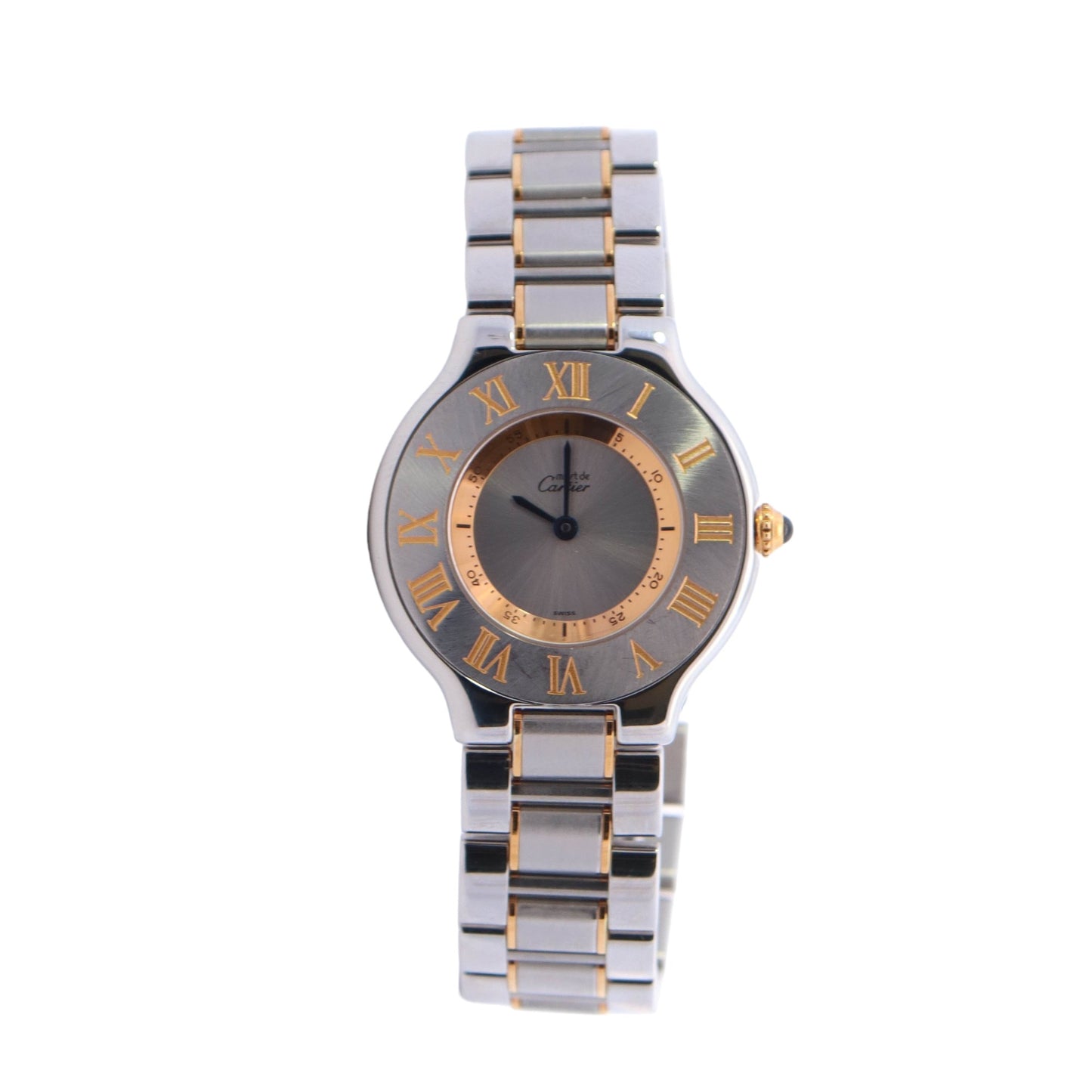 Cartier Must 21 Two Tone Stainless Steel & Yellow Gold 31mm Silver Roman Dial Watch Reference #: W10072R6 - Happy Jewelers Fine Jewelry Lifetime Warranty