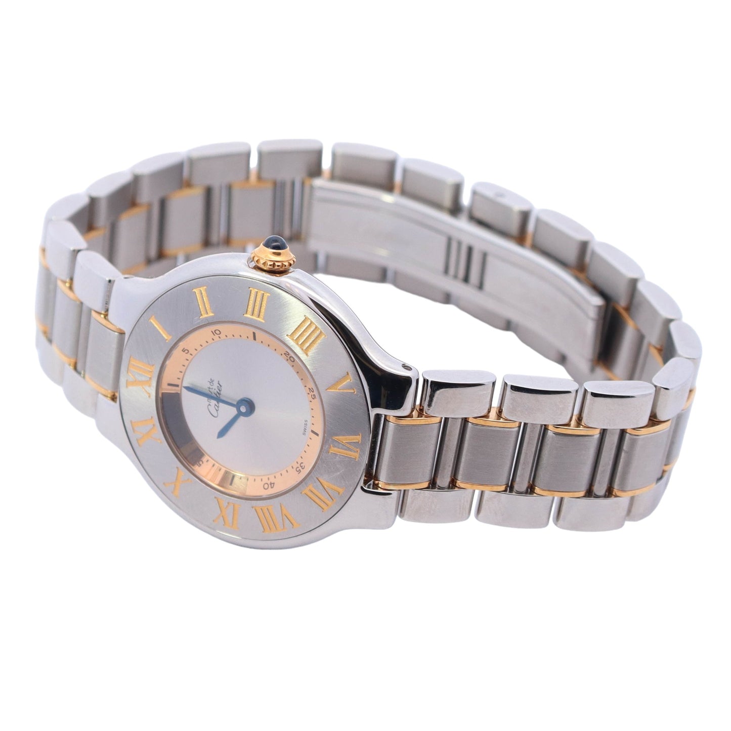 Cartier Must 21 Two Tone Stainless Steel & Yellow Gold 31mm Silver Roman Dial Watch Reference #: W10072R6