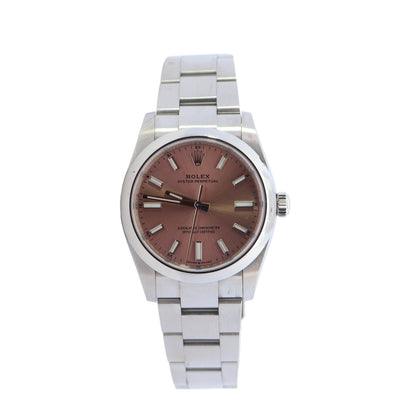 Rolex Datejust Stainless Steel 34mm Pink Stick Dial Watch Reference #: 124200 - Happy Jewelers Fine Jewelry Lifetime Warranty