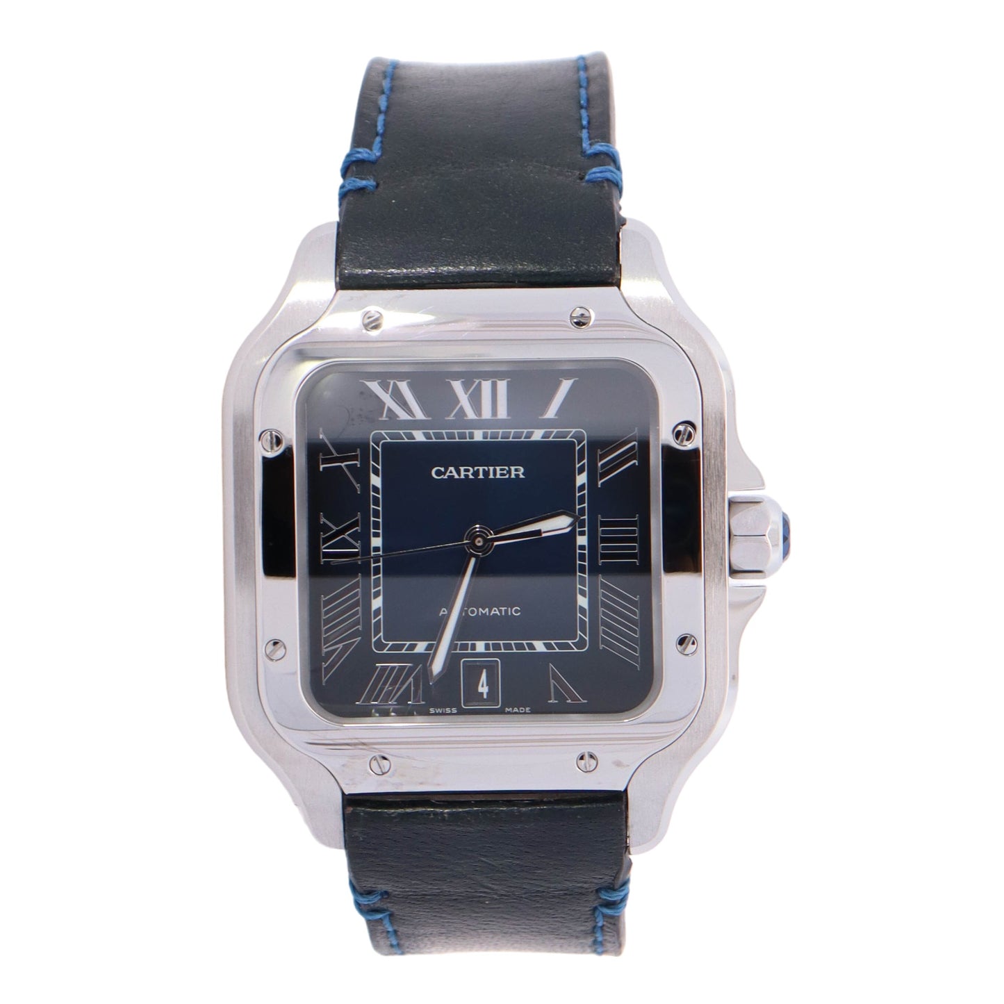 Cartier Santos Stainless Steel 40mm Blue Roman Dial Watch Reference# WSSA0013